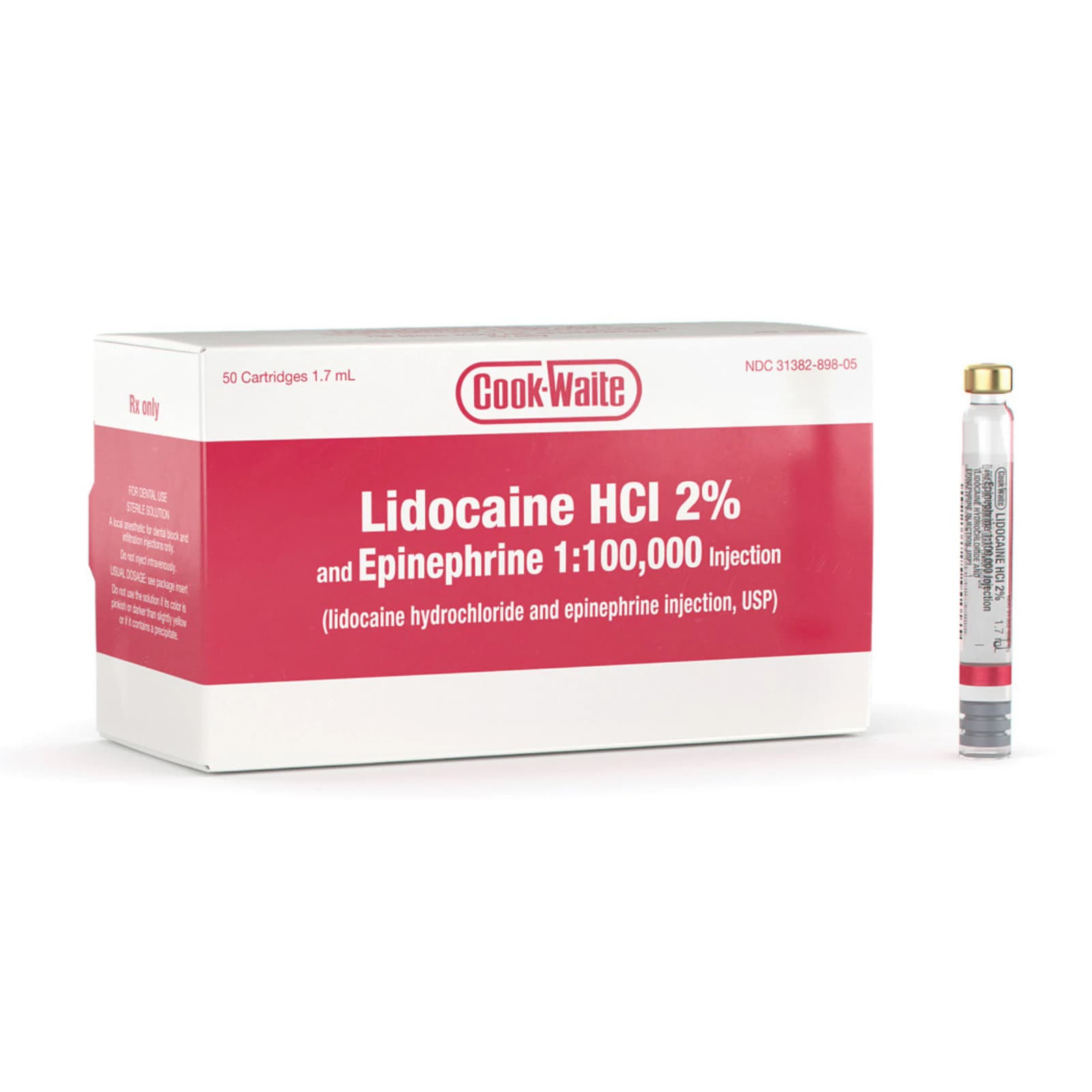 Cook-Waite Lidocaine HCl 2% with Epinephrine 1:100,000 Local Anesthetic, 1.7 mL Cartridges, 50/Box thumbnail 6