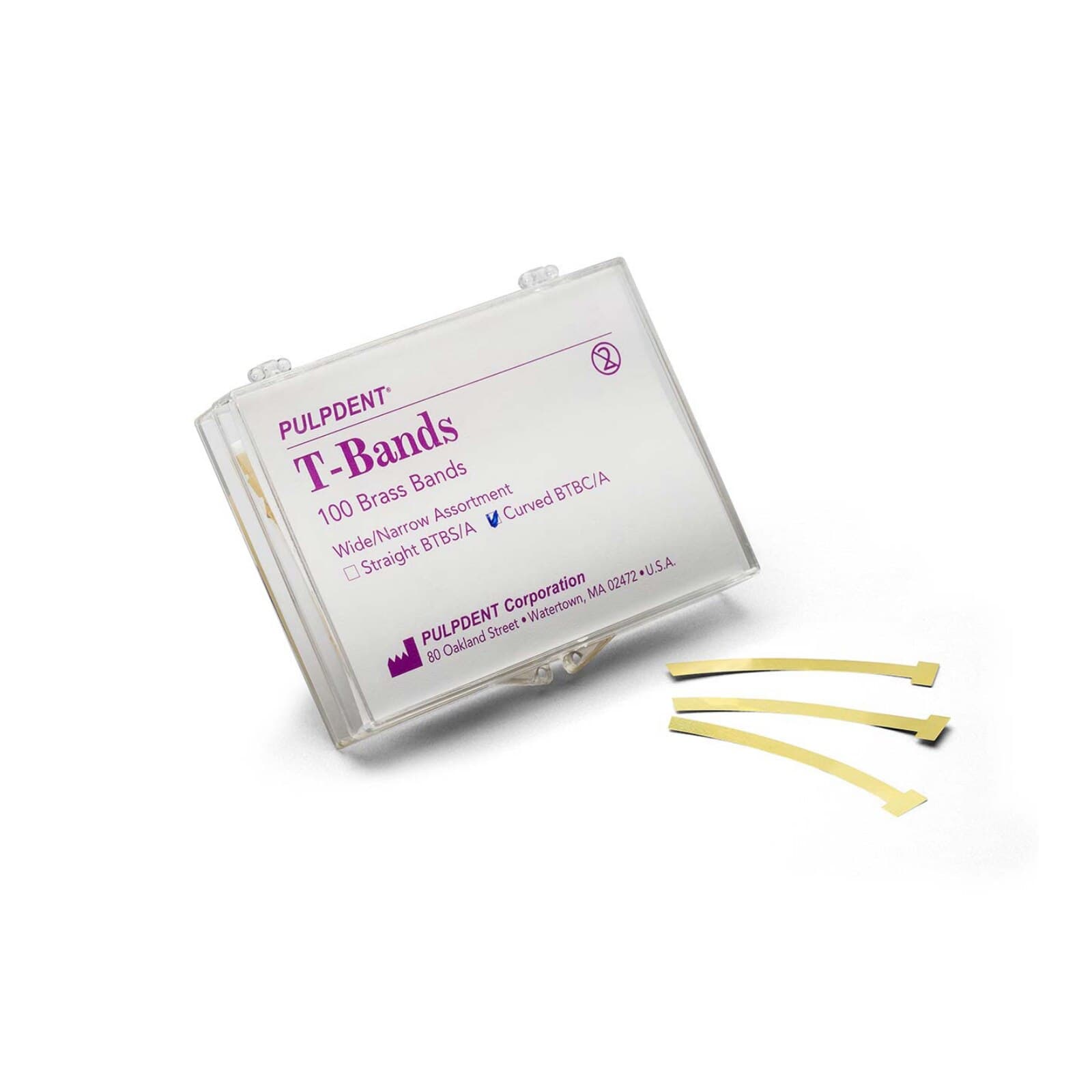 Pulpdent T-Type Matrix Bands, Brass, Curved, Assorted, 0.002" (0.05 mm) Thick, 100/Box, BTBC/A thumbnail 2