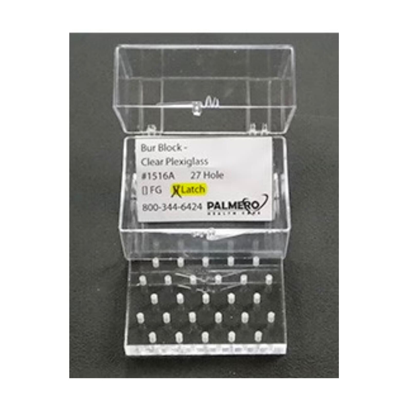 Palmero Plexiglass Bur Block, Latch Style, 27-Hole, RA, Clear, with Plastic Box, 1/Pk, 1516ALATCH thumbnail 2