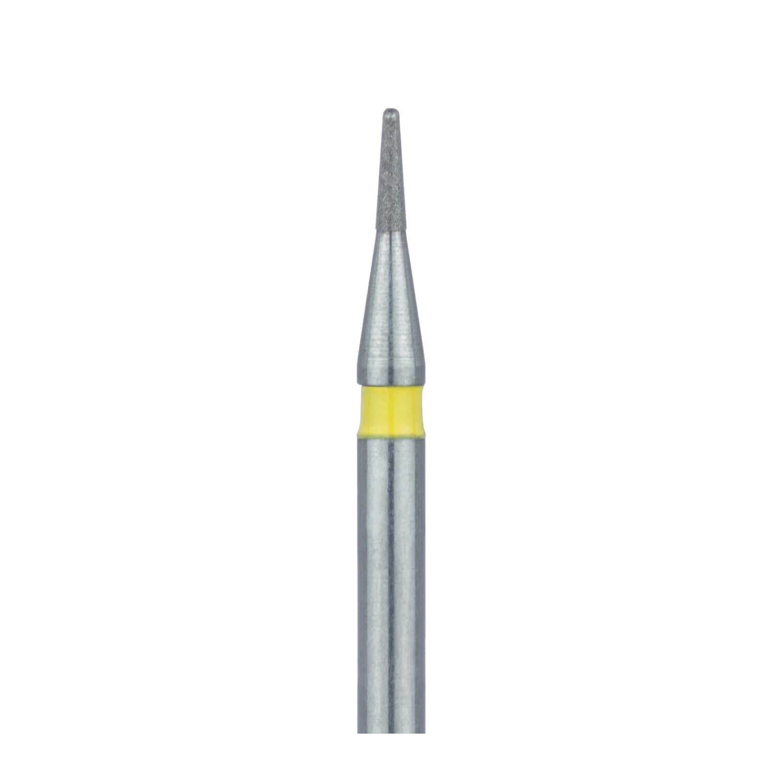 Meisinger 855LC-007-FG Extra Fine Diamond Bur, Round-End Tapered (Cone), Friction Grip, 0.7 mm Head Diameter, 3.0 mm Head Length, Yellow Ring, 5/Pkg - Diamond Instruments – FG, Extra Fine, Yellow, Cone, 5/Pkg - Round, 855LC-007-FG, 0.7 mm Head Diameter, 3.0 mm Head Length - Image 1