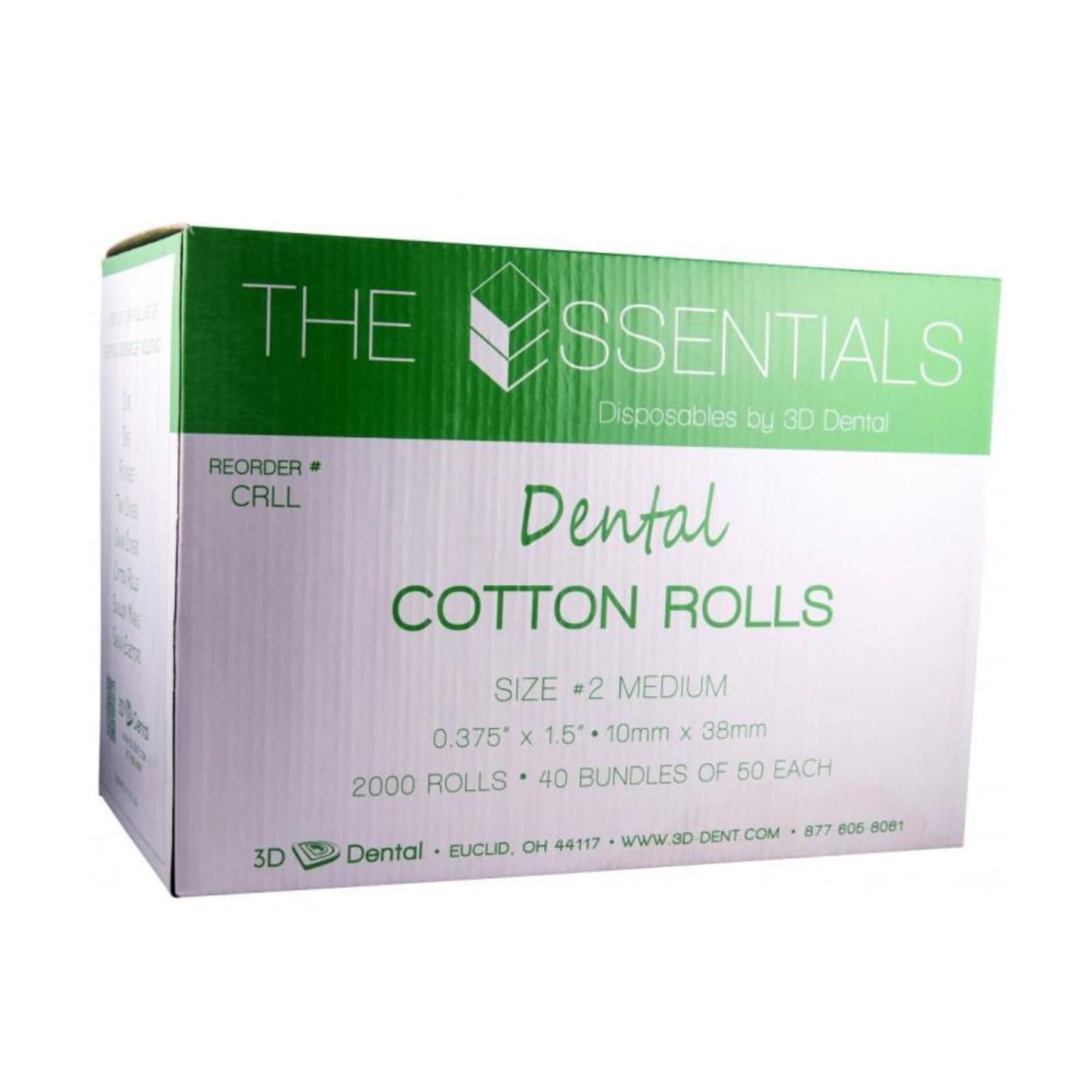 3D Dental Essentials Cotton Rolls, Non-Sterile, #2 Medium, White, 2000/Pk, CRLL thumbnail 8