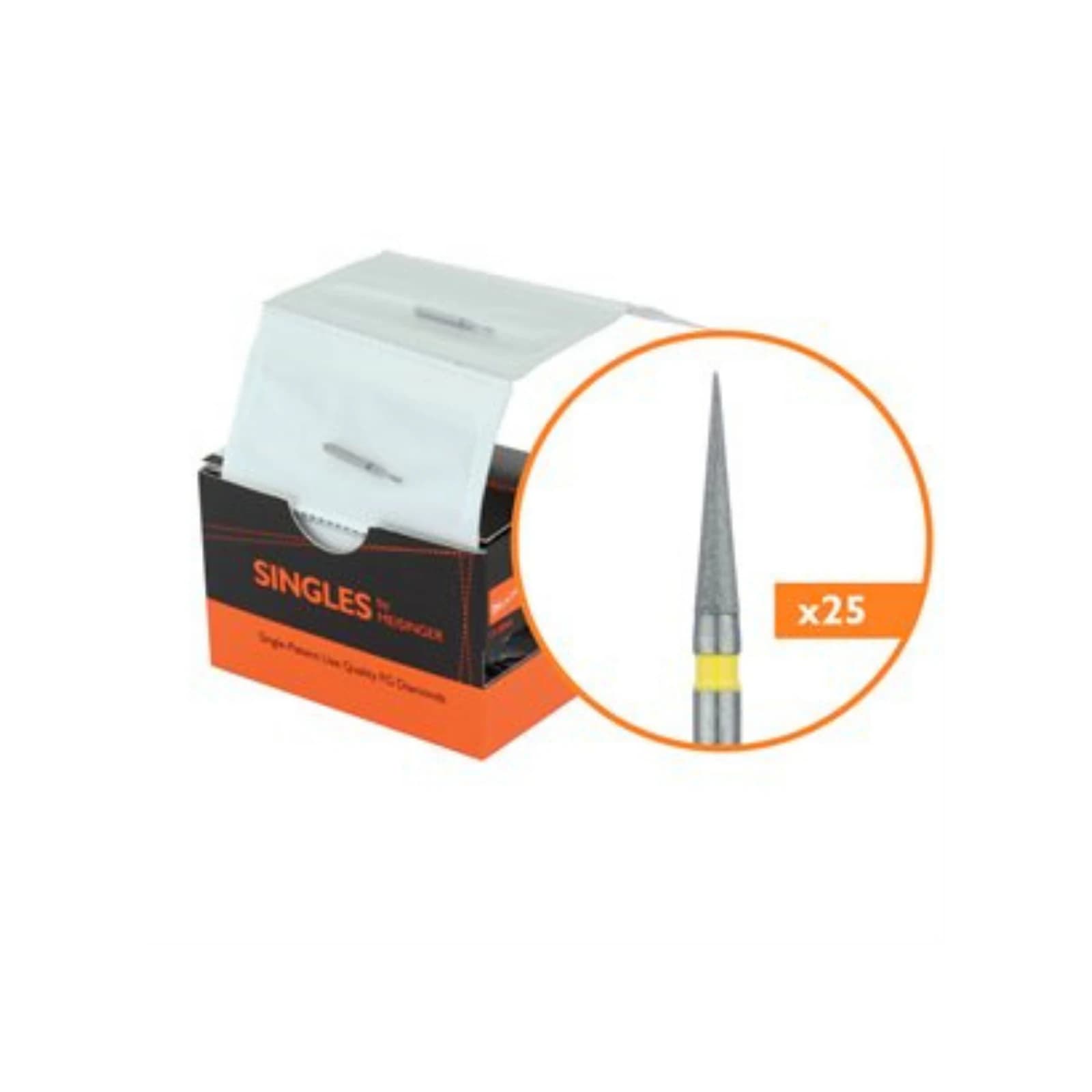 Meisinger FG Single-Use Diamonds, Extra Fine, #3314.8VF, Pointed Needle, 1.4mm Diameter, 8.0mm Length, Yellow, 25/Pk thumbnail 9