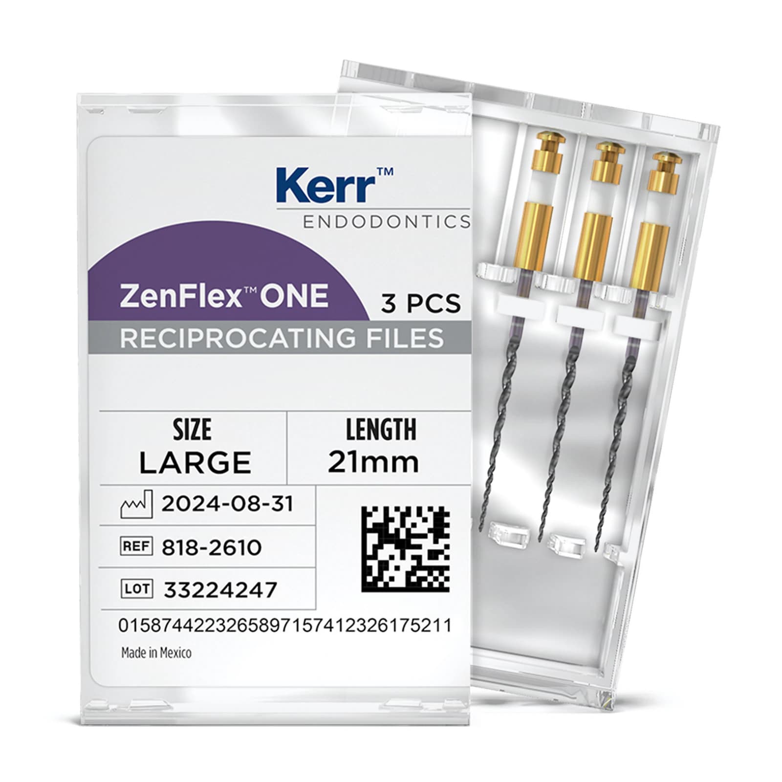 ZenFlex ONE Reciprocating NiTi Endodontic File, Large, White, .45/.06, 21mm, 3/Pk, 818-2610 thumbnail 2