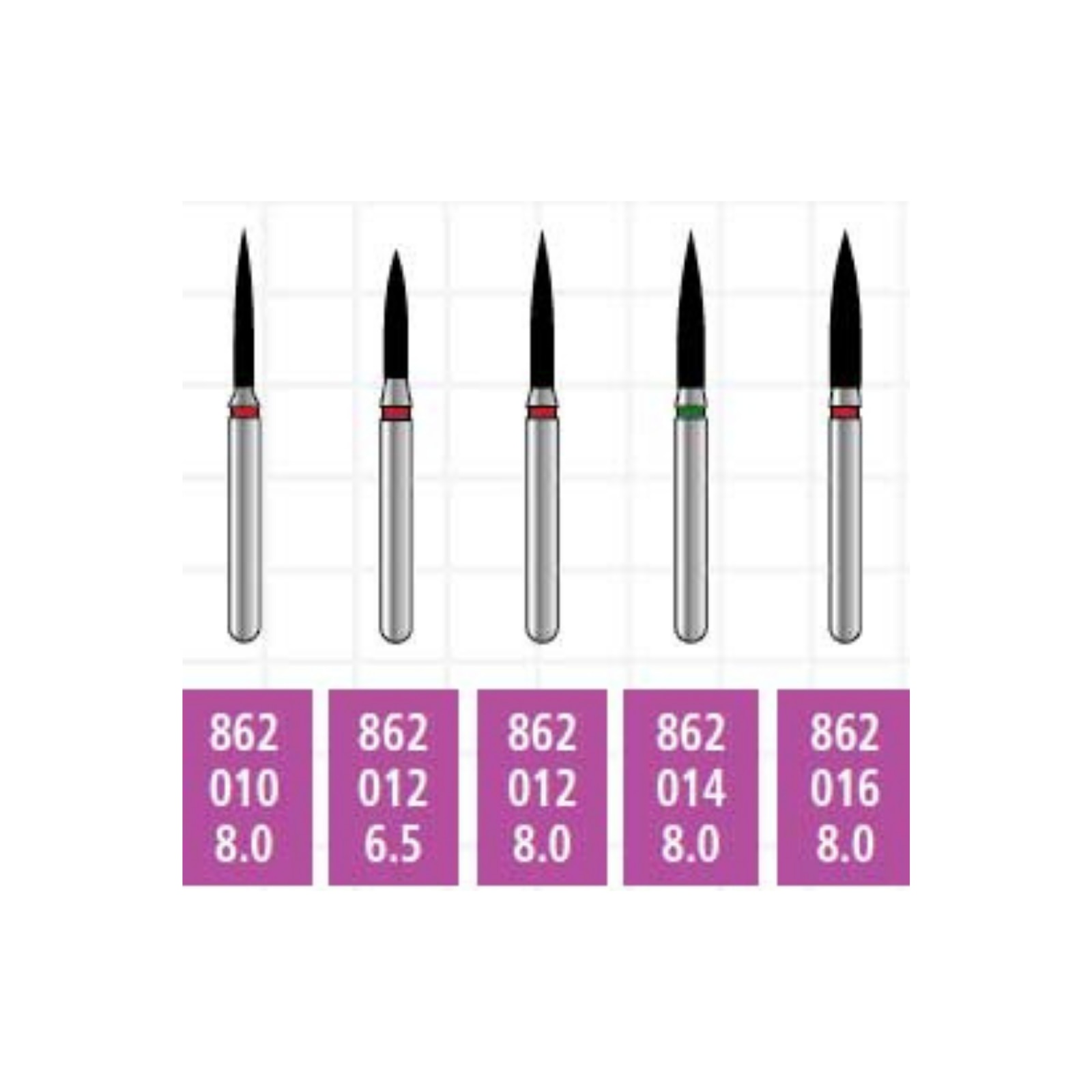 Alpen x1 Single Use Diamond Bur, FG #862-010, Medium Grit, Flame Shape, Sterile, 25/Pkg, X862M010 - Alpen&reg; x1 Single Use Diamonds - Medium - #862-010 (8.0) - Image 1