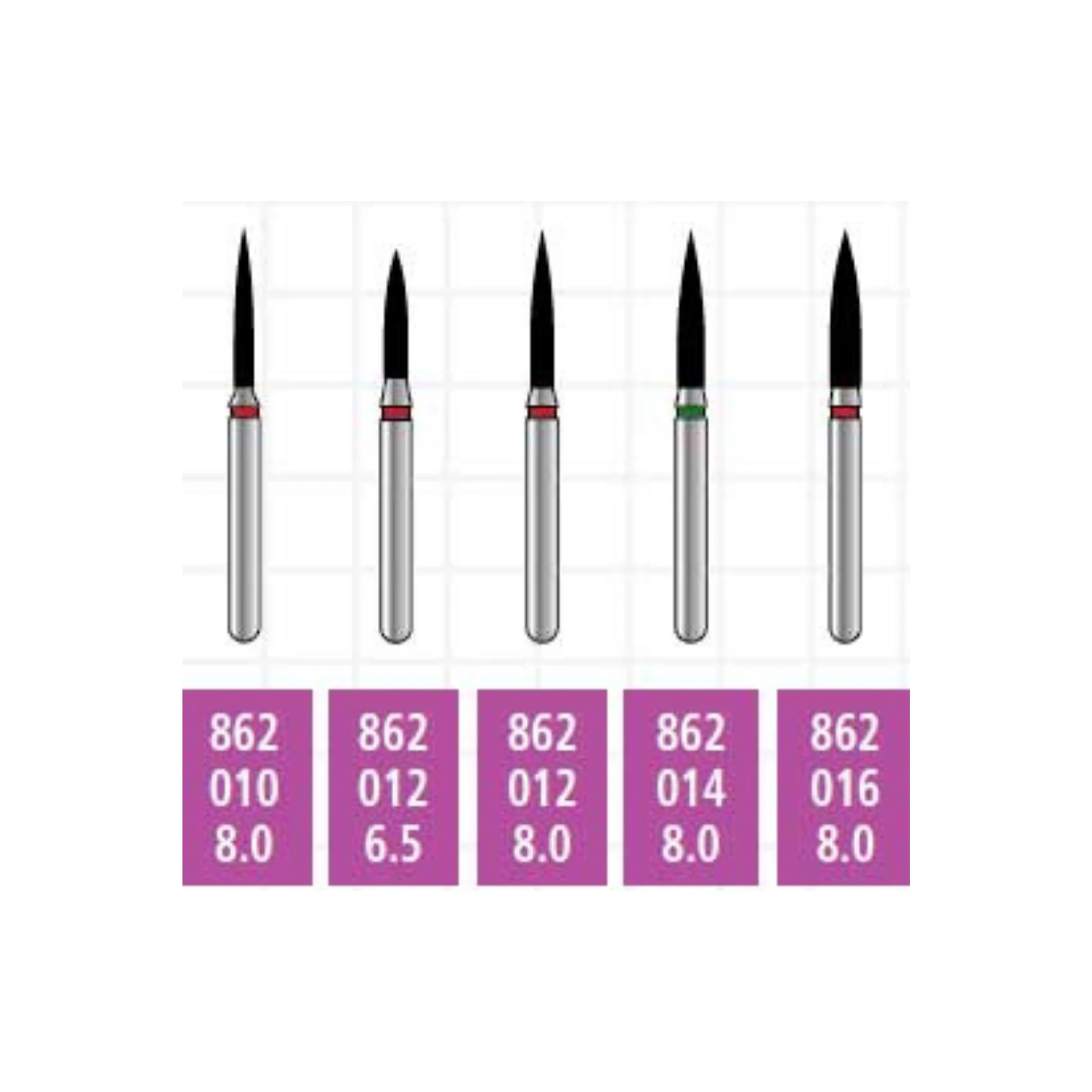 Alpen x1 Single-Use Diamond Bur FG #862.012, Flame Shape, Medium Grit, 1.2 mm Diameter, 8.0 mm Length, Gray Ring, 25/Pkg, X862M012 - Alpen X1 Sterile Singe-Use Diamonds FG 862-012 Medium 25/Pk - Image 1