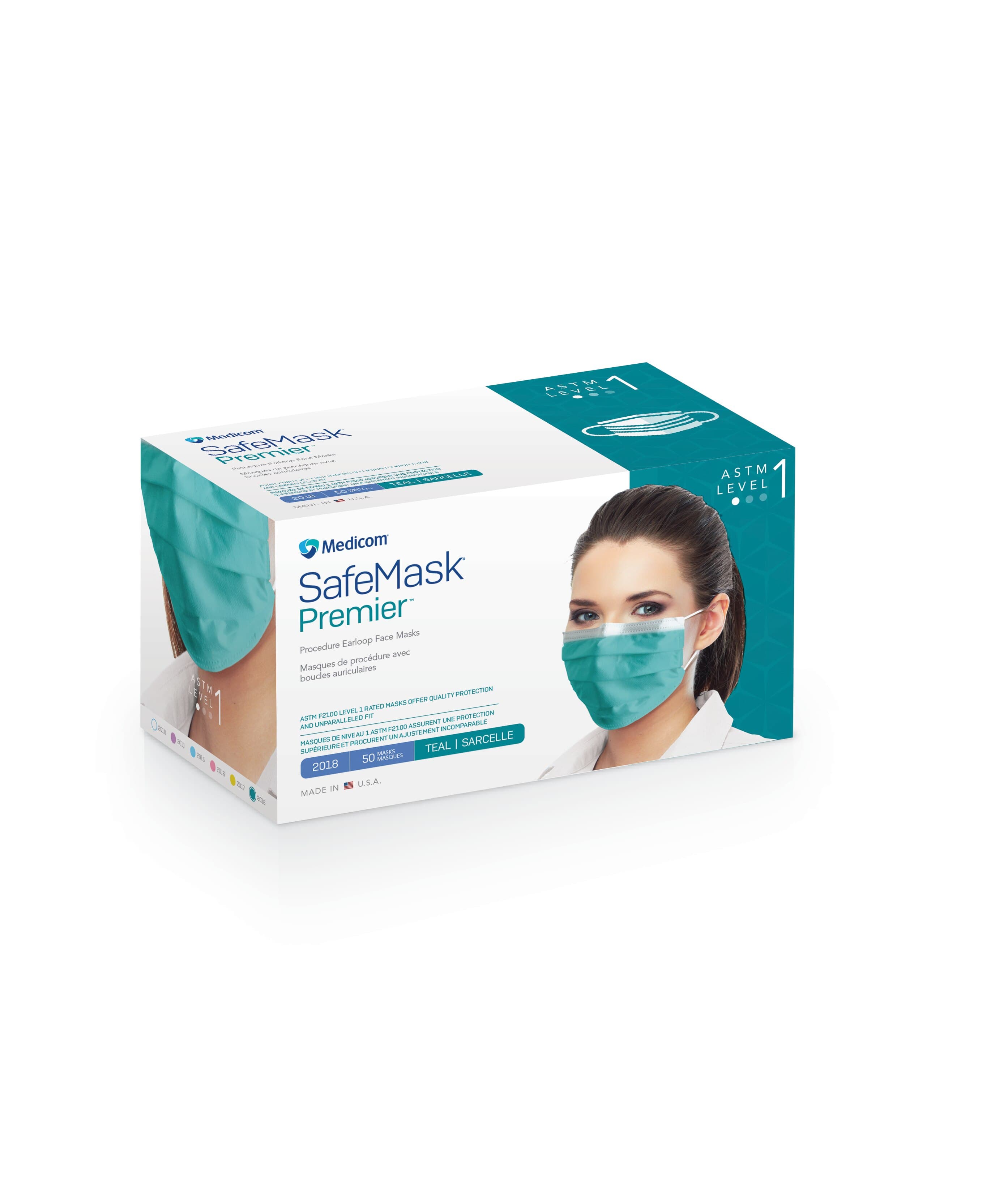 SafeMask Premier ASTM Level 1 Procedure Face Mask, Earloop, Teal, 50/Box thumbnail 12