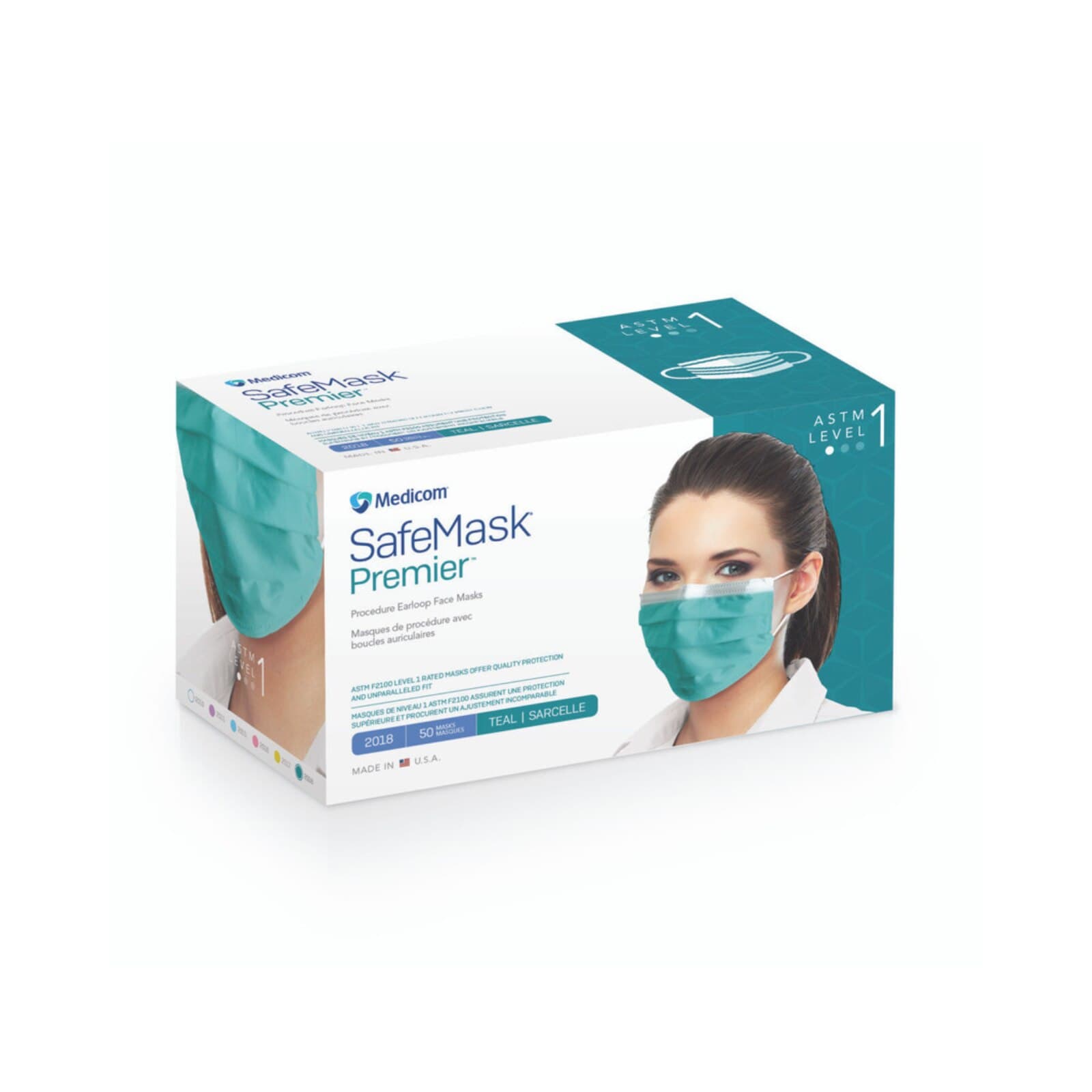 SafeMask Premier ASTM Level 1 Procedure Face Mask, Earloop, Teal, 50/Box thumbnail 13