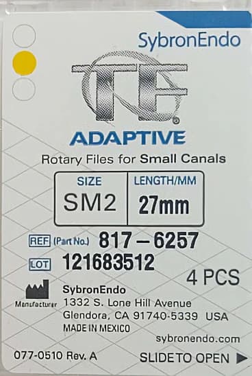 Kerr TF Adaptive Nickel-Titanium Rotary Files, SM2, 27mm, Yellow, 4/Pkg, 817-6257 thumbnail 13