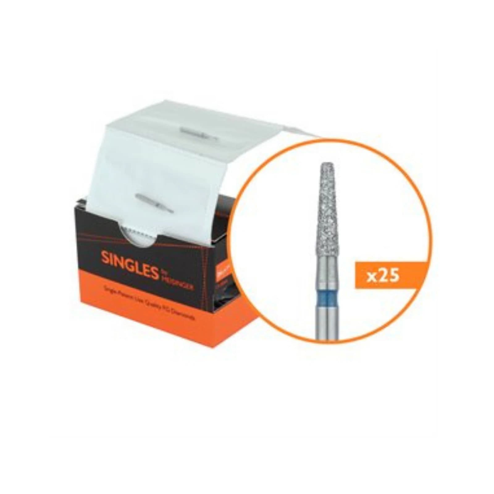 Meisinger Single-Use Sterile Diamond Bur, FGSS, Tapered Round Edge, #0816.6MS, 1.6 mm, Medium Grit, Blue, 25/Pk thumbnail 2