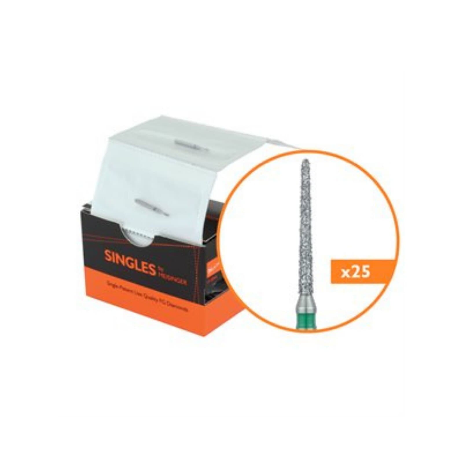 Meisinger Singles Disposable Diamond Bur FG, Round End Taper, Coarse, 1.2mm Diameter, 10mm Length, Green Ring, #1112.10C, 25/Pkg thumbnail 9