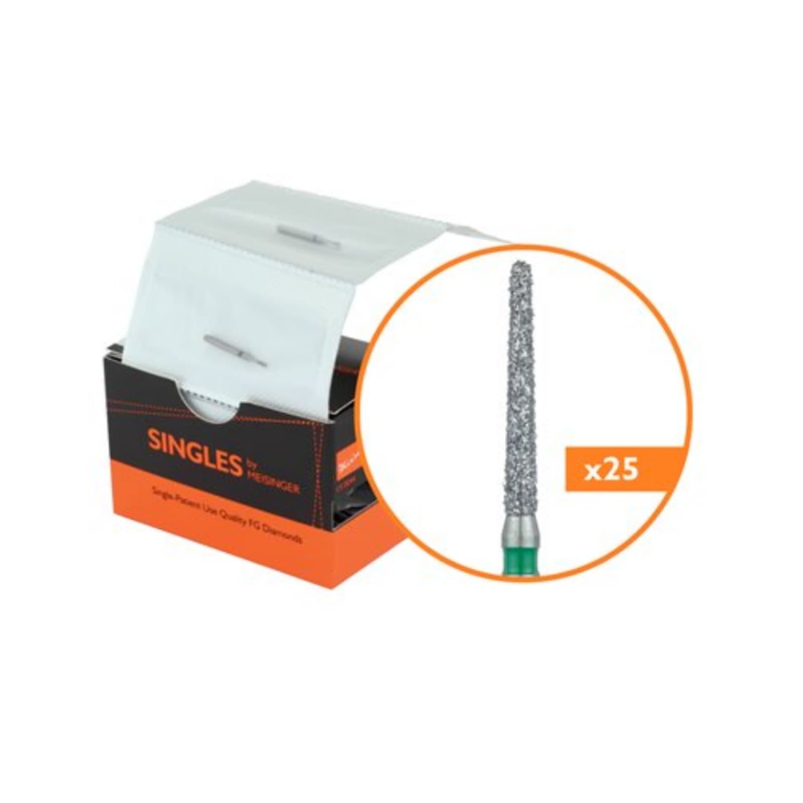 Meisinger Single-Use Sterile Diamond Bur, Friction Grip, Tapered Round End, Coarse, Green, 1.4 mm, 25/Pk, #1114.10C thumbnail 10