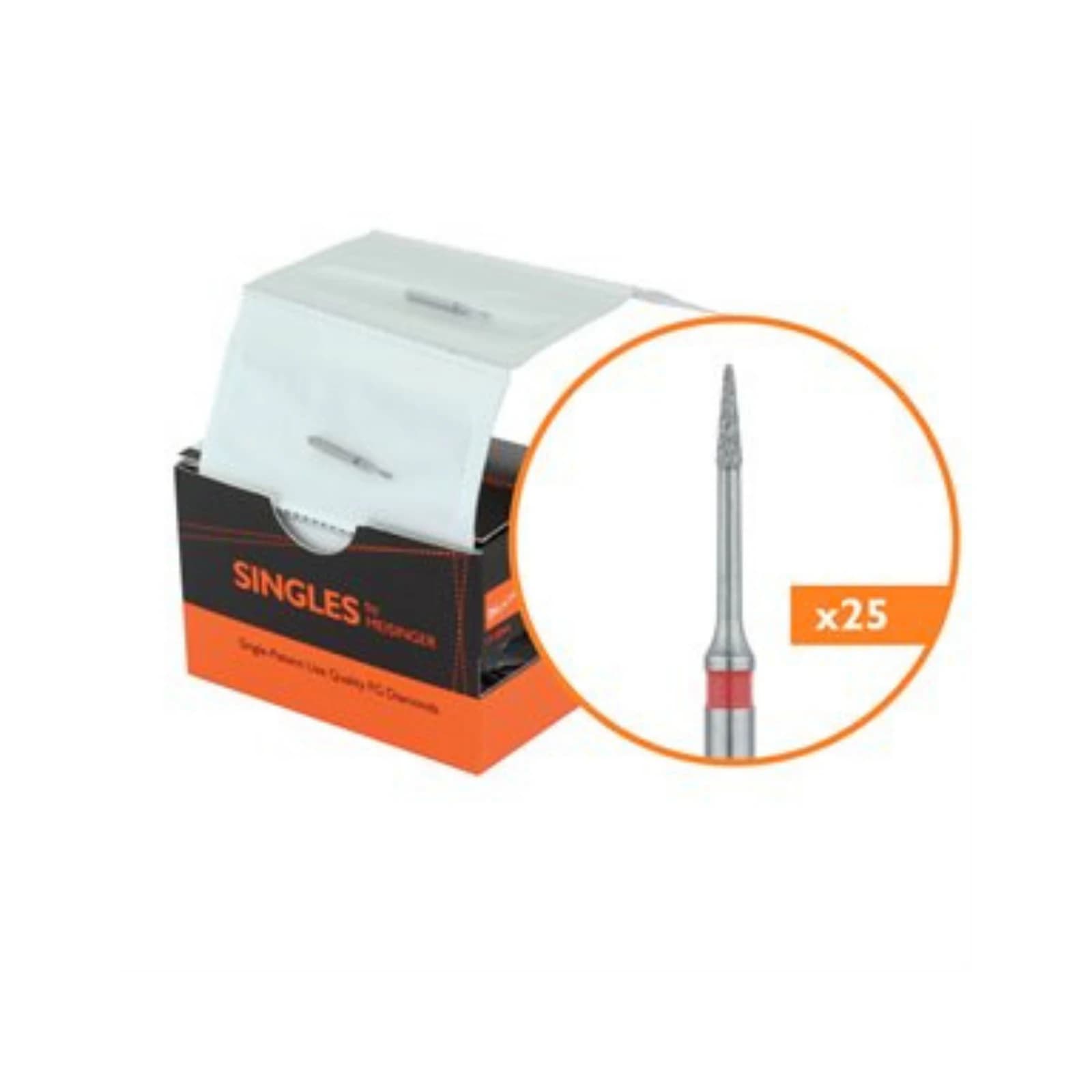 Meisinger Single-Use Sterile Diamond Bur, FG, Needle, #1310.3F, 0.8 mm, Fine, Red, 25/Pk thumbnail 9