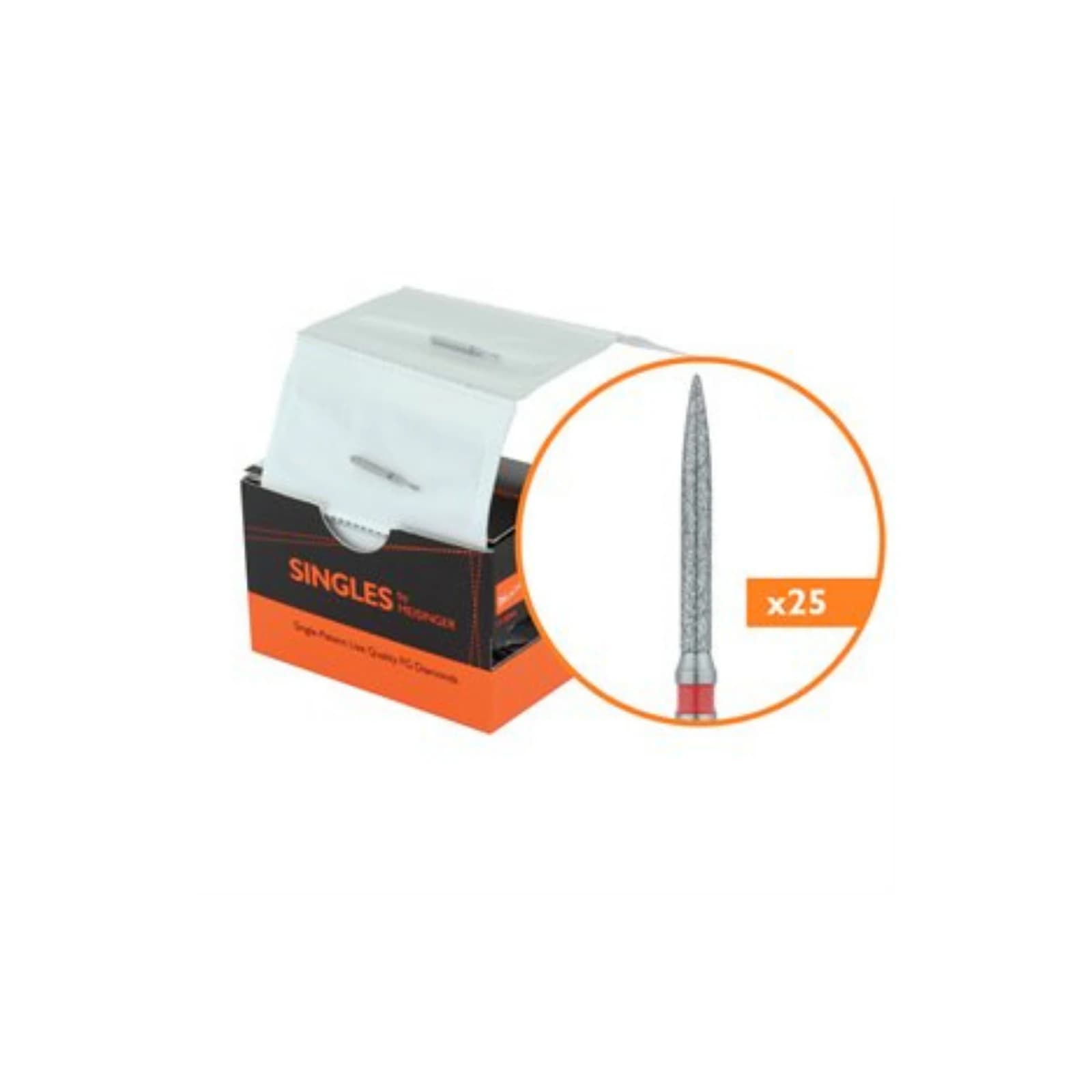 Meisinger Singles Disposable Diamond Bur FG, Flame 1512.10, 1.2mm, Medium, Blue Ring, 25/Bx - Meisinger FG Single-Use Diamonds - Medium - #1512.10M - Image 1