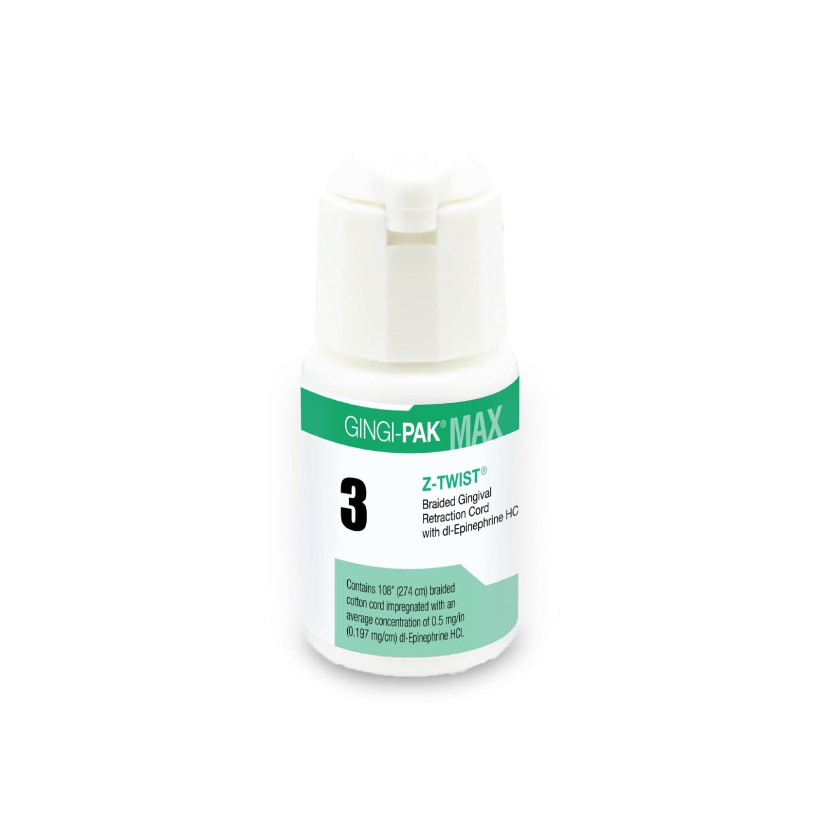 Gingi-Pak Max Z-Twist Retraction Cord with DL-Epinephrine HCl, Size #3 Thick, 108" per Bottle, #10173M thumbnail 5