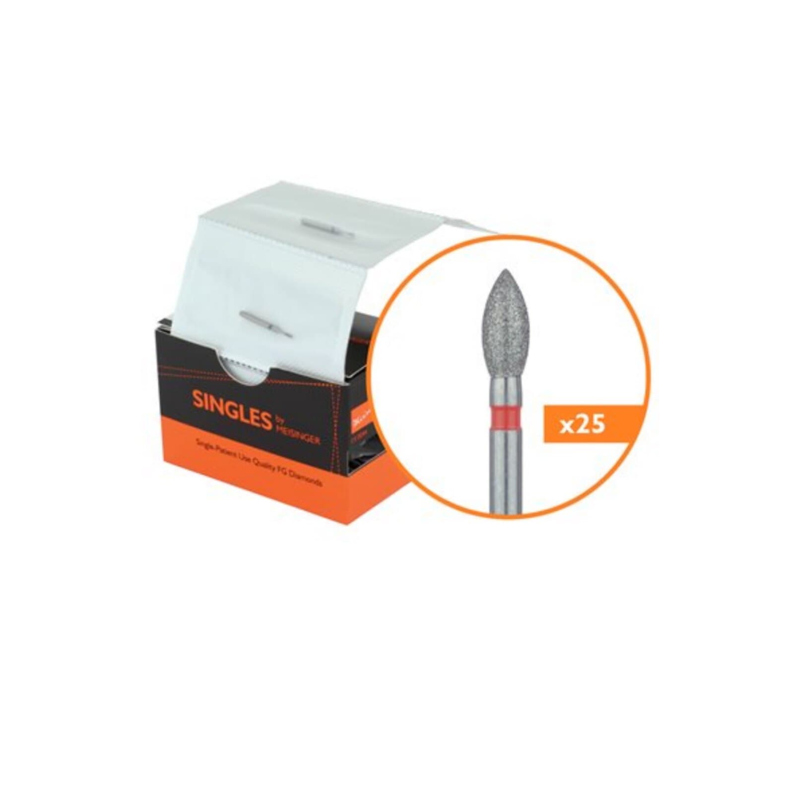 Meisinger Single-Use Sterile Diamond Bur, Friction Grip, Pointed Football, #1923F, 2.3 mm, Fine, Red, 25/Pk thumbnail 10