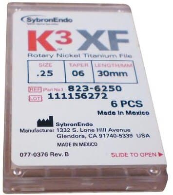 K3XF NiTi Rotary Files, .06 Taper, #25, 30 mm, Red, 6/Pk, 823-6250 thumbnail 4