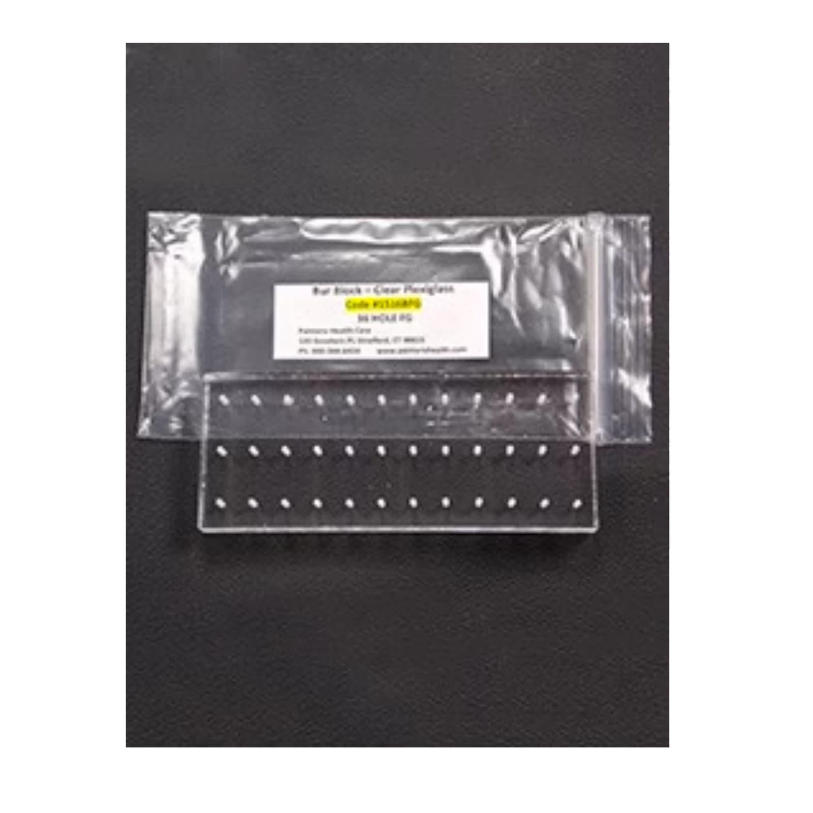 Palmero Plexiglass Bur Block, 36-Hole, Friction Grip (FG), Clear, 5" x 2" x 1/2", 1/Pk, 1516BFG thumbnail 3