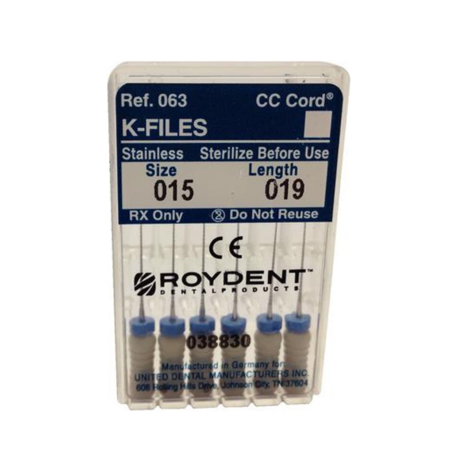 Roydent K-Type Files, Size #15, 19mm, Stainless Steel, White, 6/Pack, 06319015R thumbnail 3