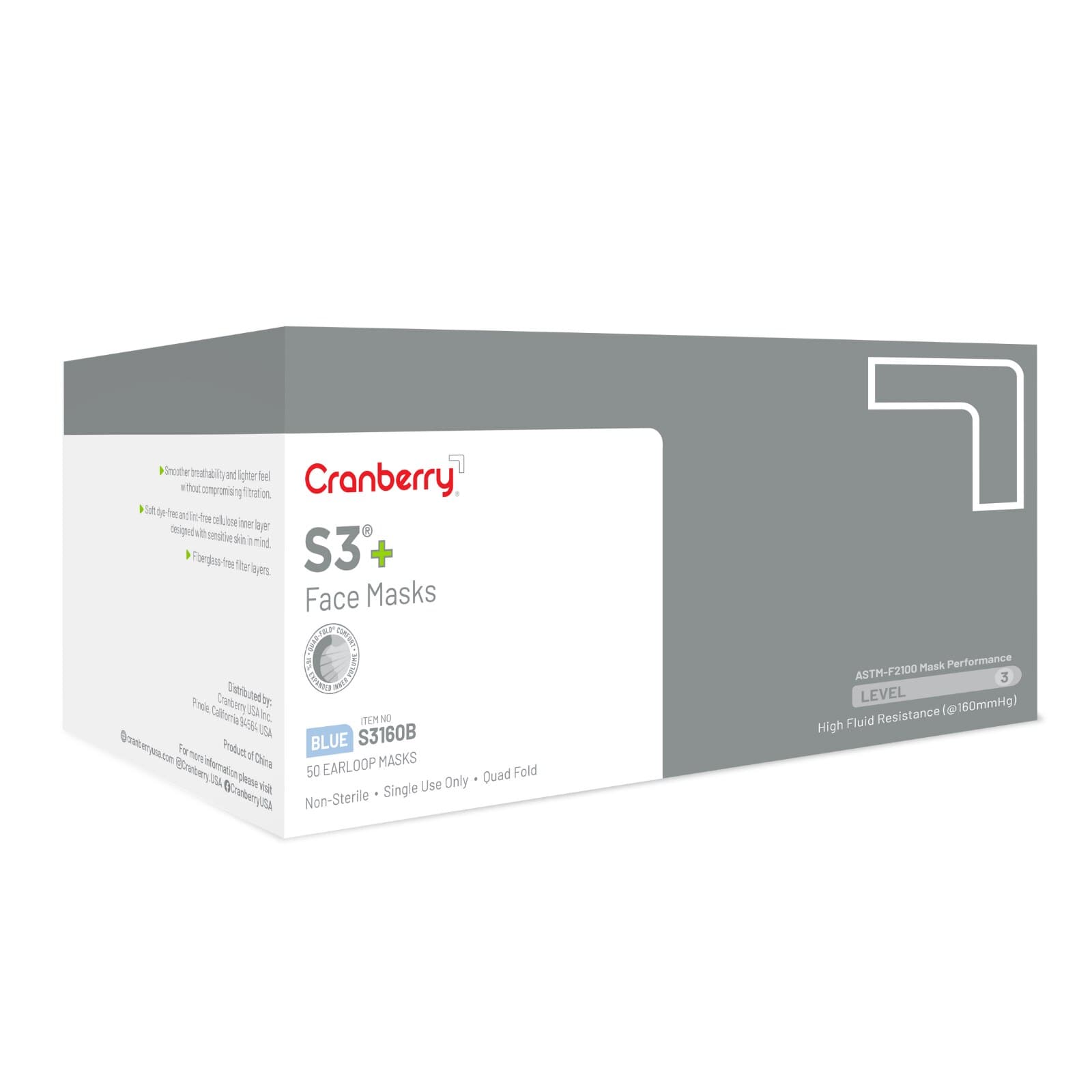 Cranberry S3+ ASTM Level 3 Earloop Procedure Face Mask, Blue, 50/Box, S3160B thumbnail 17