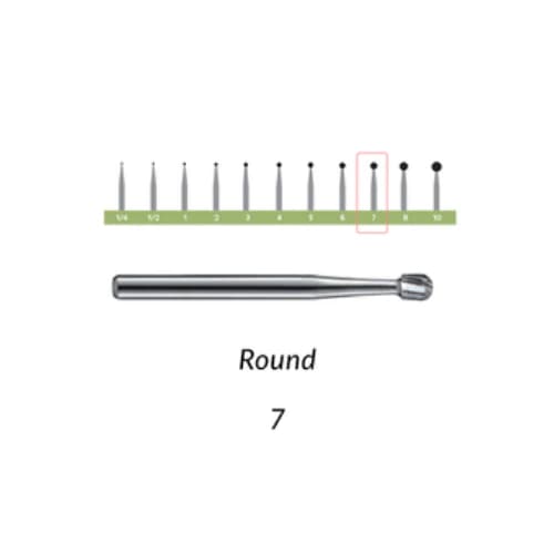 Alpen FG Carbide Bur #7 Round, Friction Grip, 2.1 mm Diameter, 100/Bx, 7-314-2.10 - Alpen® FG Carbide Burs - Clinic Pack - #7 - Image 1
