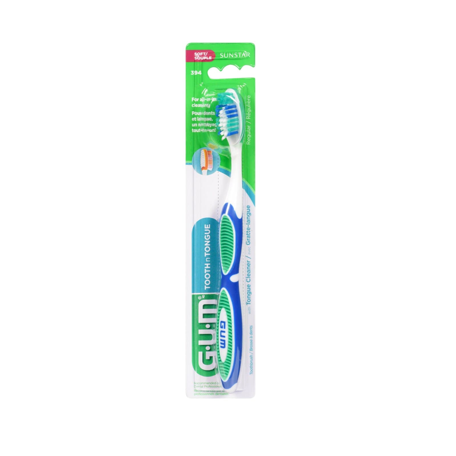 GUM Tooth & Tongue Manual Toothbrush, Soft, Adult, Multicolor, 12/Pk, 394TA thumbnail 2