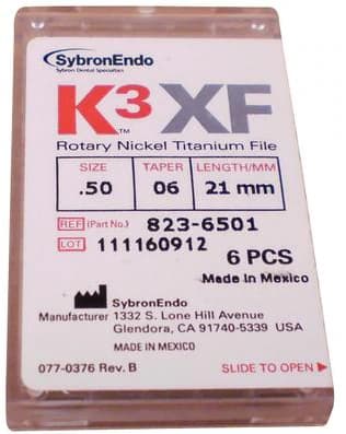 K3 XF NiTi Rotary File, Size #50, Taper .06, 21mm, Yellow, Pack of 6, Kerr 823-6501 thumbnail 2