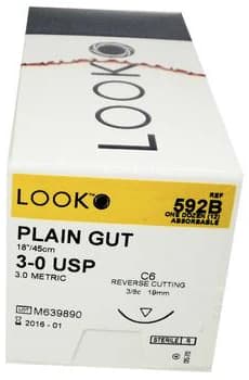 Look Plain Gut Suture, 3-0, 18" (45 cm), C-6 Reverse Cutting Needle, 19 mm 3/8 Circle, Beige, 12/Box, 592B thumbnail 8