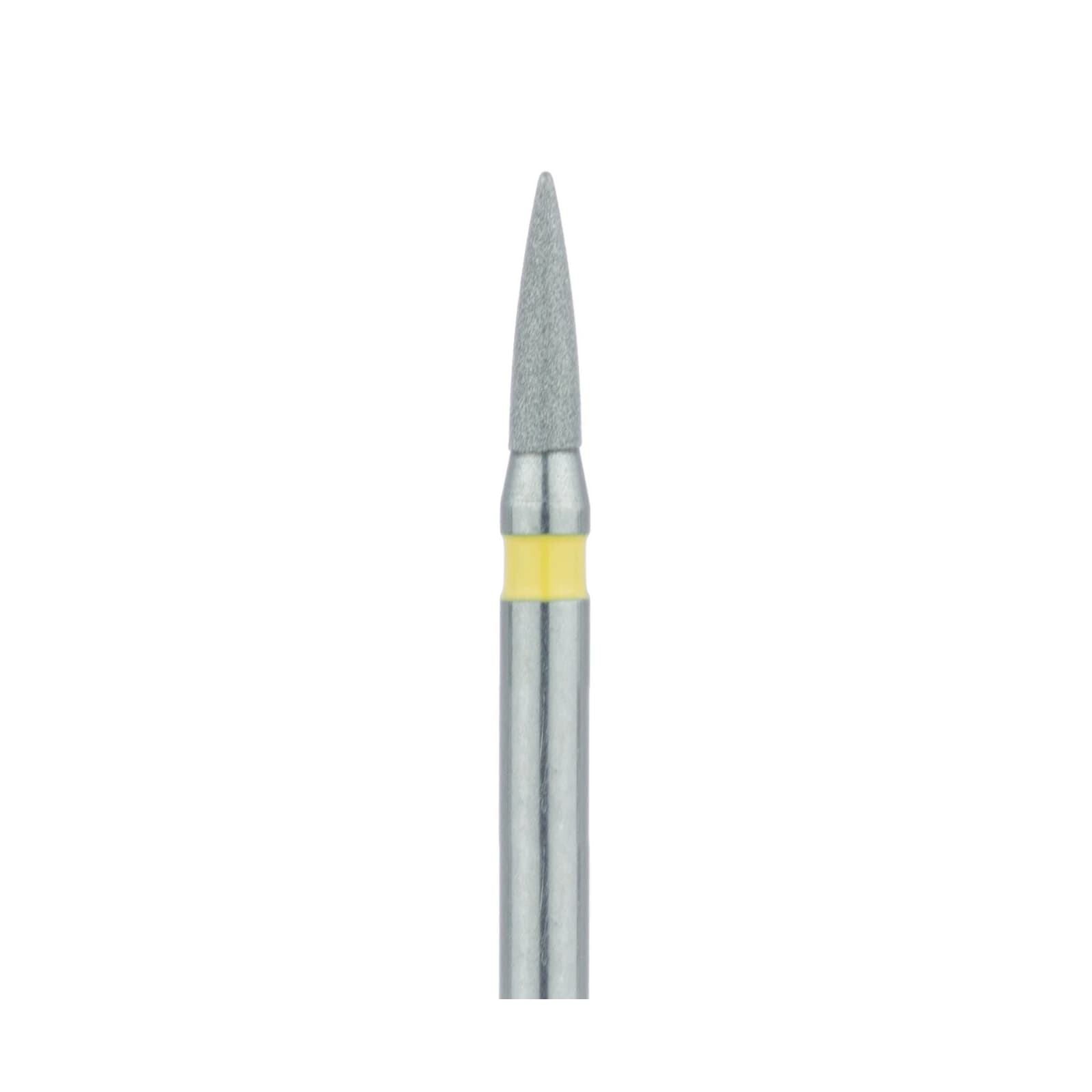 Meisinger 861C-012 Extra Fine Diamond Bur, Flame Shape, Friction Grip, 1.2 mm Head, 5 mm Working Length, Yellow Ring, 5/Pack thumbnail 3