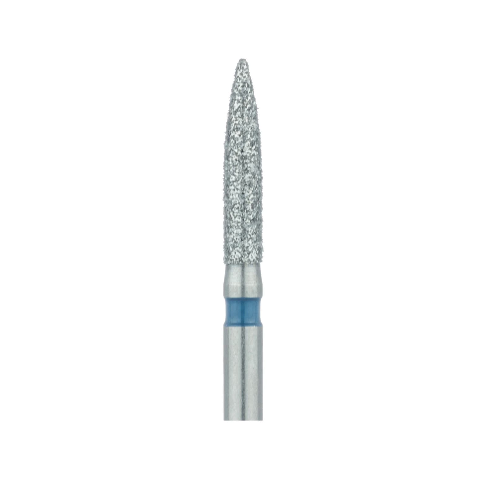 Meisinger 862-016-FG Diamond Bur, Flame Shape, Medium Grit, Blue Ring, Friction Grip, 1.6 mm Head Diameter, 8.0 mm Head Length, 5/Pkg thumbnail 3