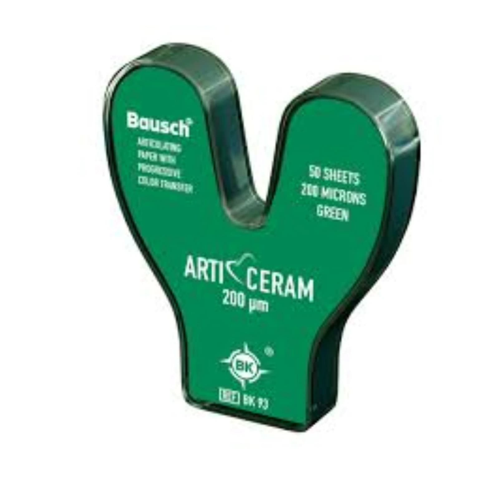 Bausch Arti-Ceram Articulating Paper, 200 Microns, Green, Horseshoe, 50 Strips - Arti-Ceram Articulating Paper 200 Microns Green 50/Strips Horseshoe - Image 1