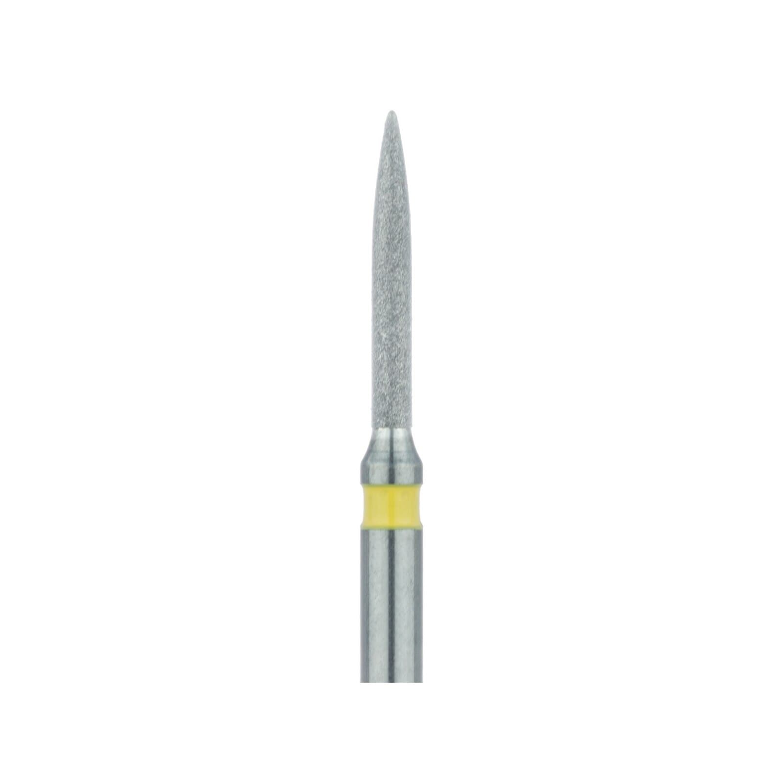 Meisinger 862C-010-FG Extra Fine Diamond Bur, Flame Shape, Friction Grip, 1.0 mm Head Diameter, 8.0 mm Working Length, Yellow Ring, 5/Pkg thumbnail 3