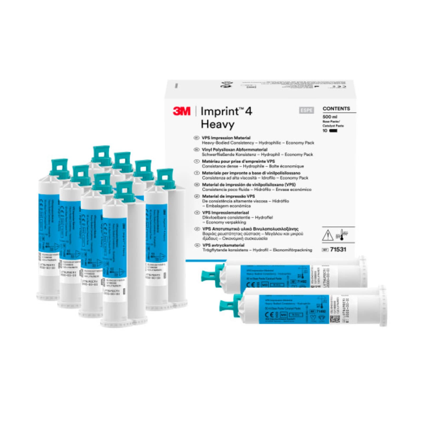 3M™ Imprint™ 4 VPS Heavy Body Impression Material, Economy Pack, 10 x 50 mL Cartridges, Sky Blue, Mint Flavor, 71531 thumbnail 3