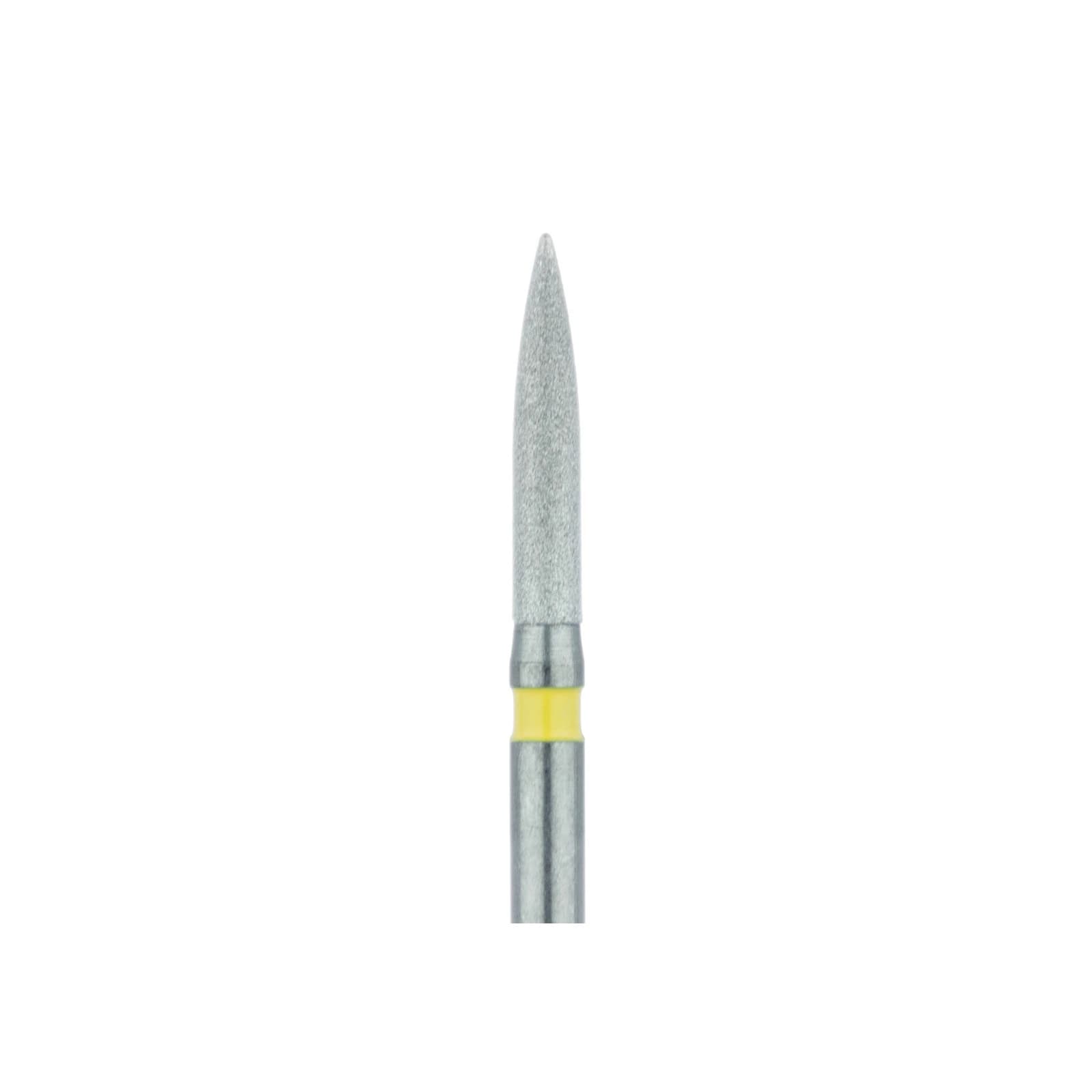 Meisinger 862C-014-FG Extra Fine Diamond Bur, Flame Shape, Friction Grip, 1.4 mm Head Diameter, 8.0 mm Working Length, Yellow Ring, 5/Pkg thumbnail 3