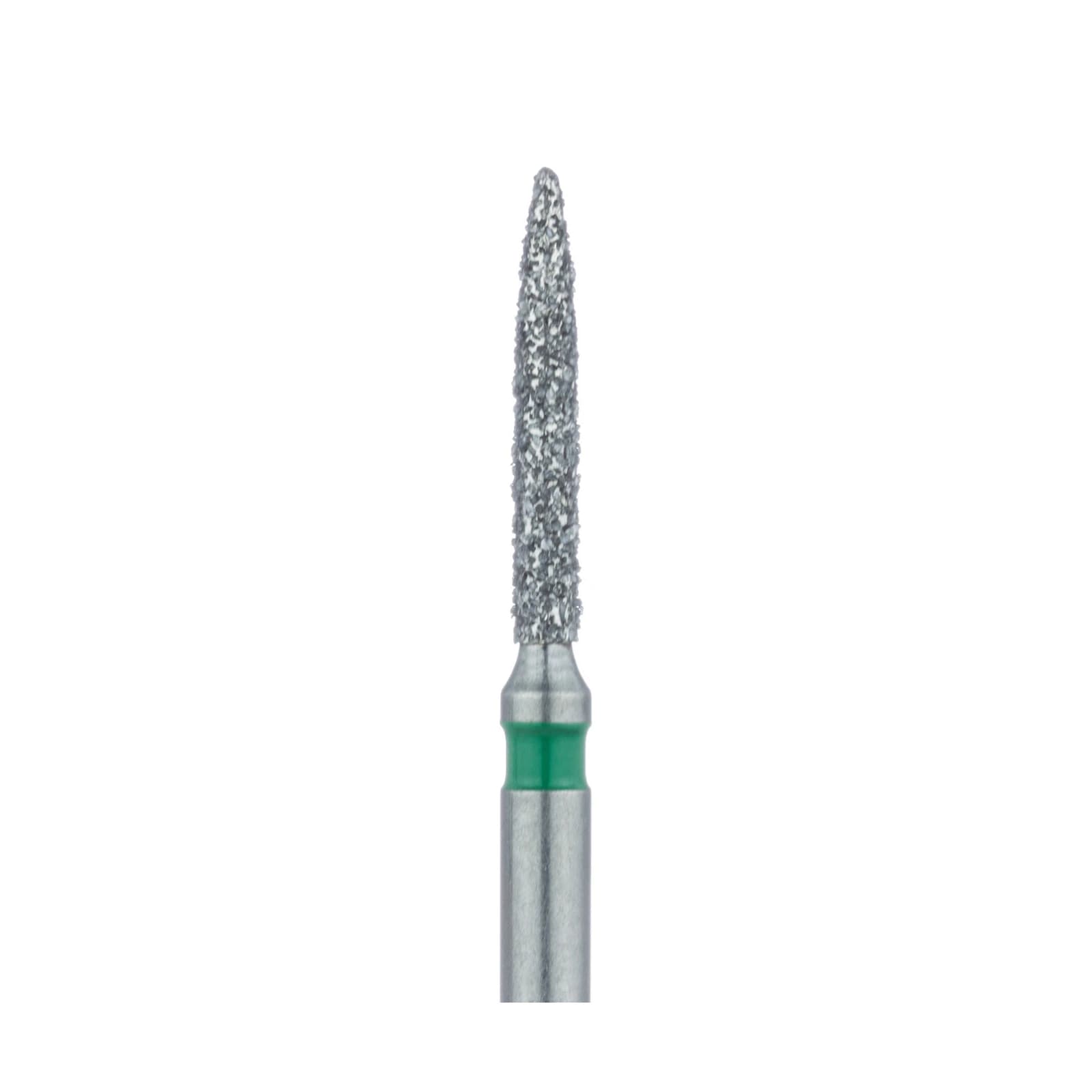 Meisinger 862G-012-FG Coarse Flame Diamond Bur, Friction Grip, 1.2 mm Head, 8 mm Working Length, Green Band, Multi-Use, 5/Pk thumbnail 3