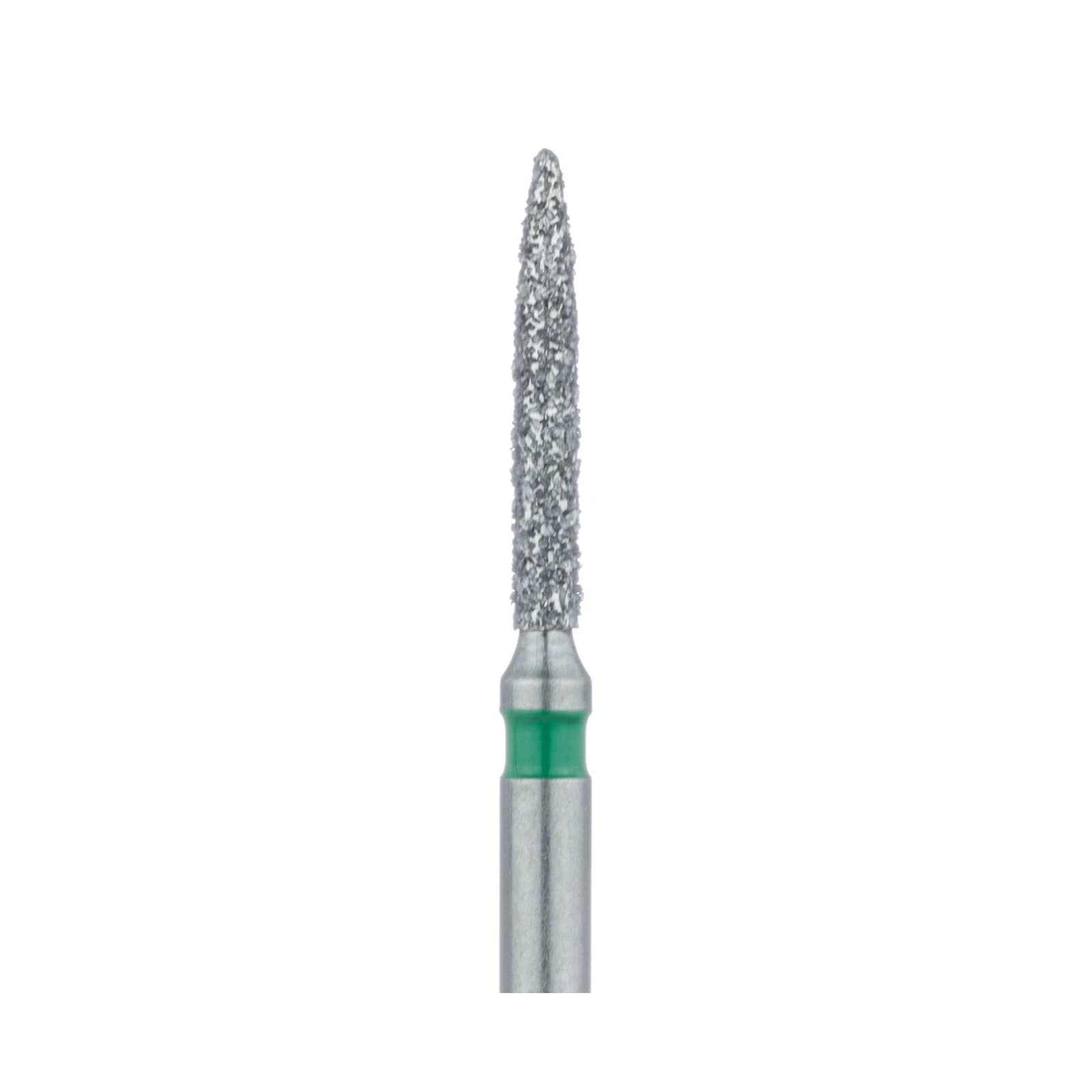 Meisinger 862G-012-SS Coarse Flame Diamond Bur, Friction Grip Short Shank, 1.2 mm Head, 8 mm Working Length, Green Band, Multi-Use, 5/Pk thumbnail 3
