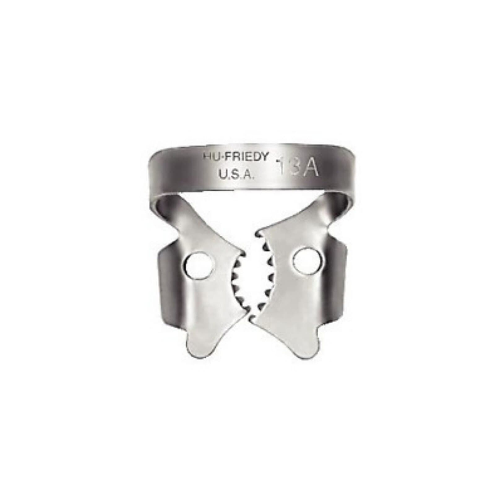 Hu-Friedy Satin Steel Rubber Dam Clamp #13A with Grooves, Lower Left Molars, RDCM13A-G - Rubber Dam Clamp 13A w/Grooves - Image 1