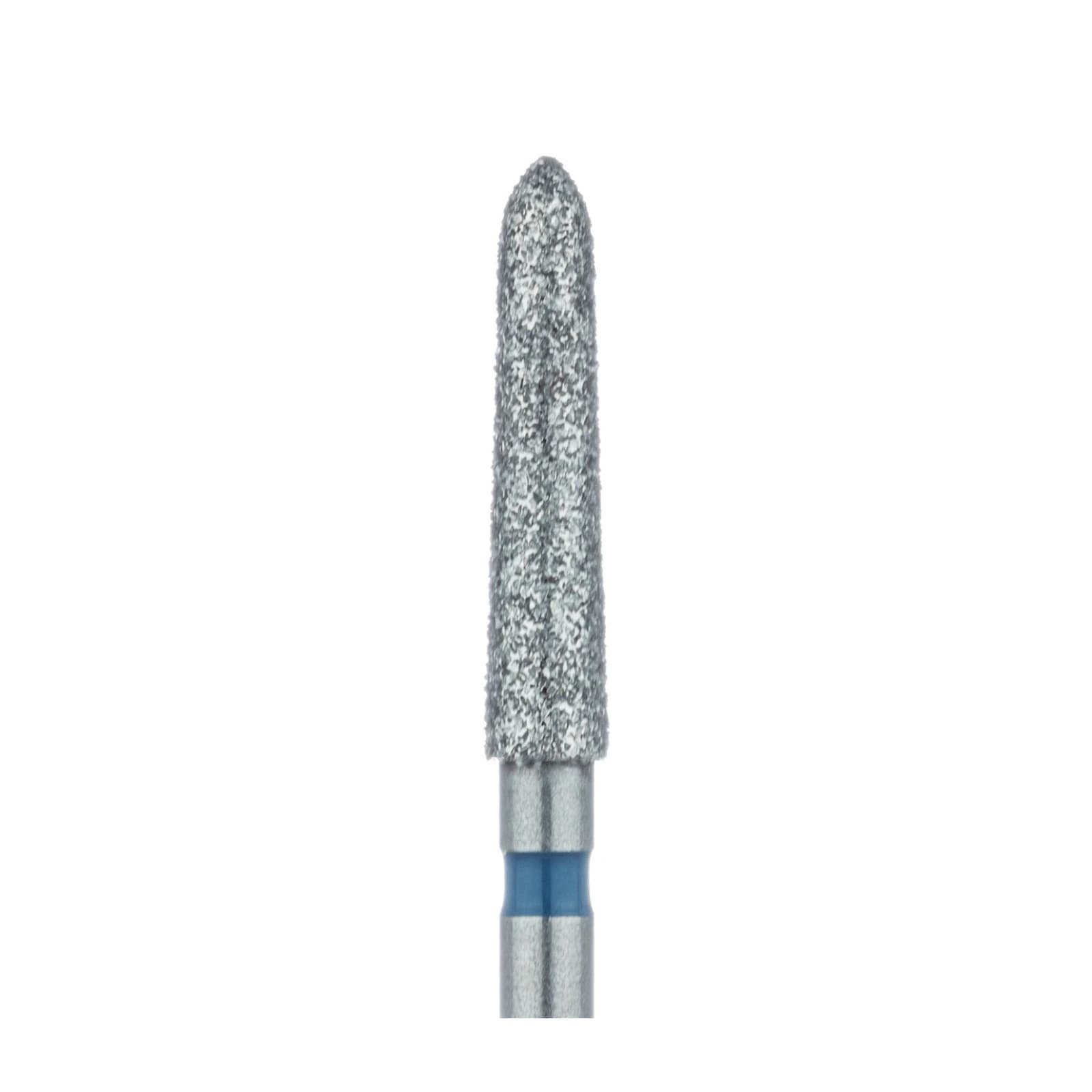 Meisinger 879-021-FG Diamond Bur, FG, Medium Grit, Blue Ring, Tapered Torpedo/Cylinder with Bevel End, 2.1 mm Head Diameter, 10 mm Head Length, 5/Pkg thumbnail 3