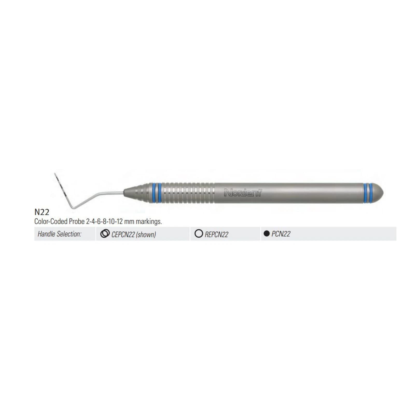 #N22 Periodontal Probe, DuraLite ColorRings Handle, Single-End, Color-Coded 2-4-6-8-10-12mm - #N22 Periodontal Probe DuraLite ColorRings Handle Single-end - Image 1