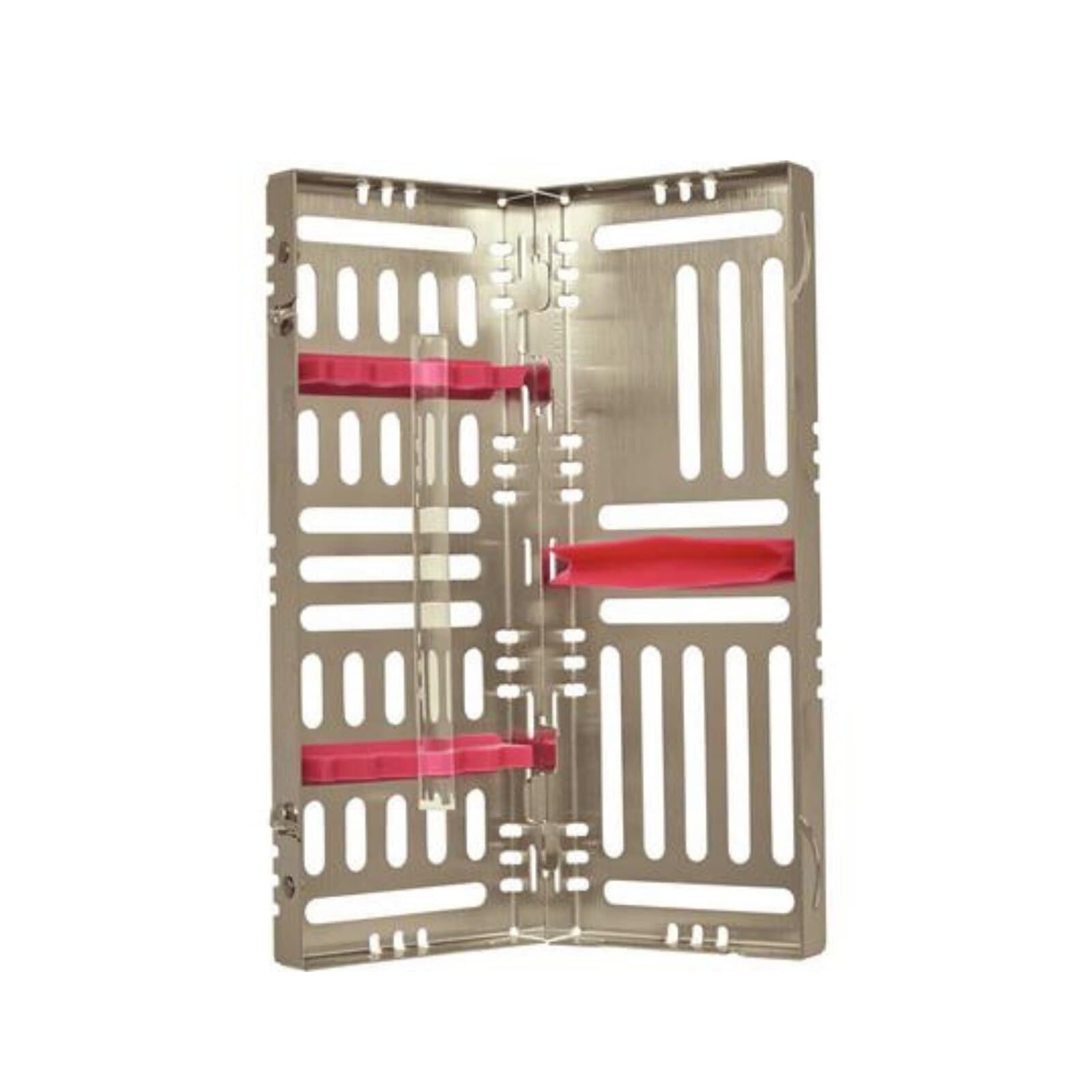 Nordent Sterilization Cassette, Stainless Steel, Easy-open Side Spring Latches, Small, 5 Instrument Capacity, 3"W x 8"L x 1.25"H, Raspberry - Nordent Sterilization Cassette, Stainless Steel, Easy-open, Side Spring Latches - Image 1