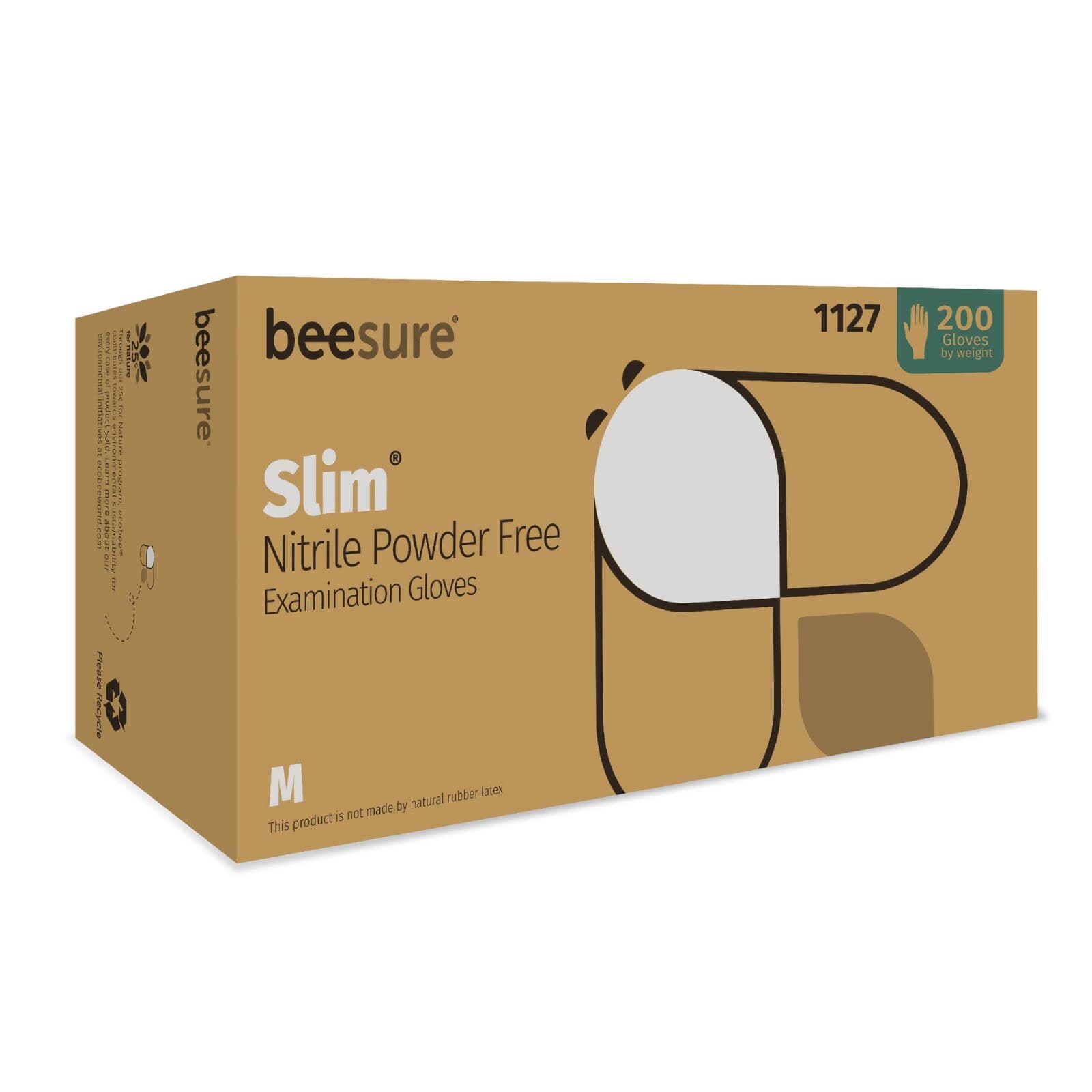 BeeSure Slim Nitrile Examination Gloves, Powder-Free, Non-Latex, Medium, Soft White, 200/Box thumbnail 2