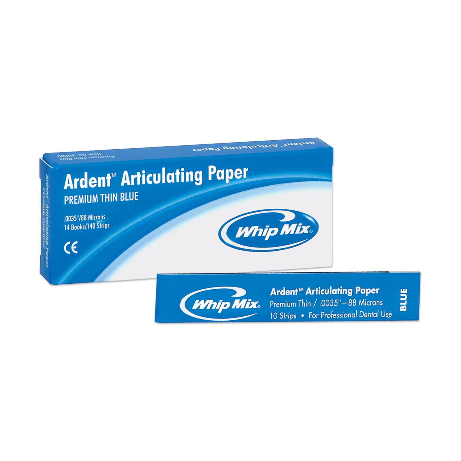 Ardent™ Articulating Paper Premium Thin Blue, 88 Microns (0.0035"), 10 Strips/Book, 14 Books/Box, 140 Strips Total, Whip Mix #60000 thumbnail 2