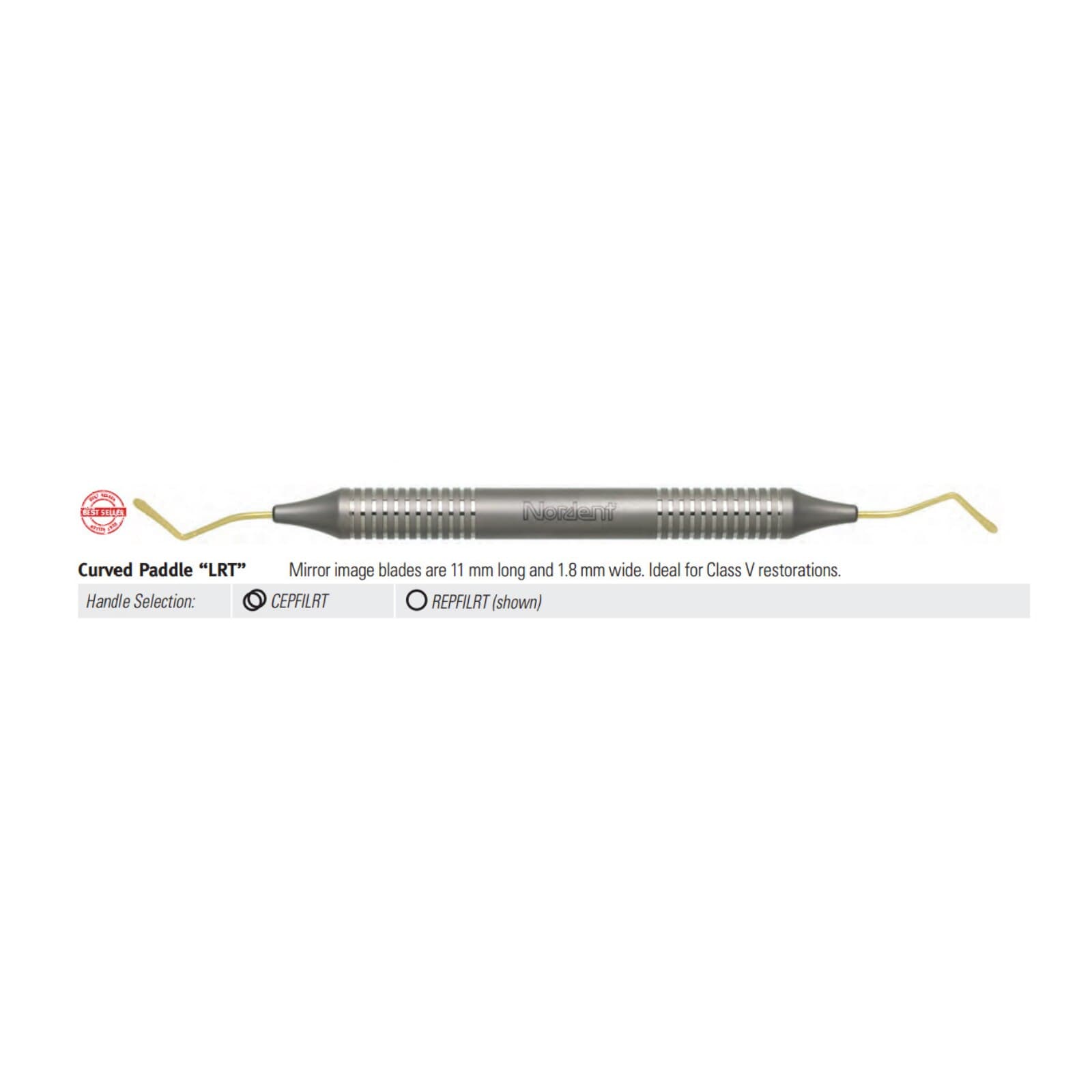 Nordent Composite Placement Instrument DE TiN Coated Double Paddle #LR Curved DuraLite Round Handle, LRT thumbnail 2