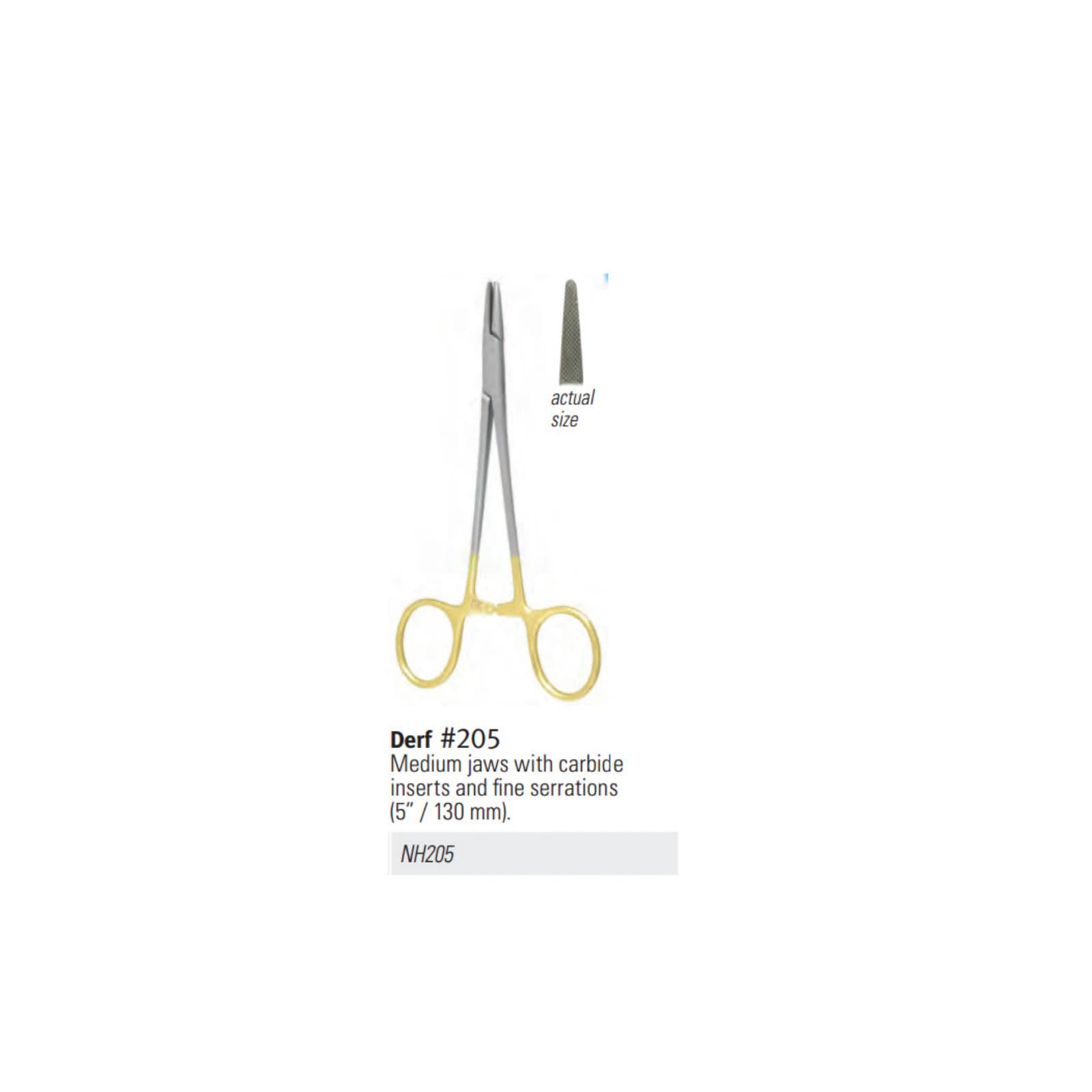 Nordent Needle Holder Carbide Derf #205, 5" (130mm), Gold Handle - Needle Holder Carbide Derf #205 5" - Image 1
