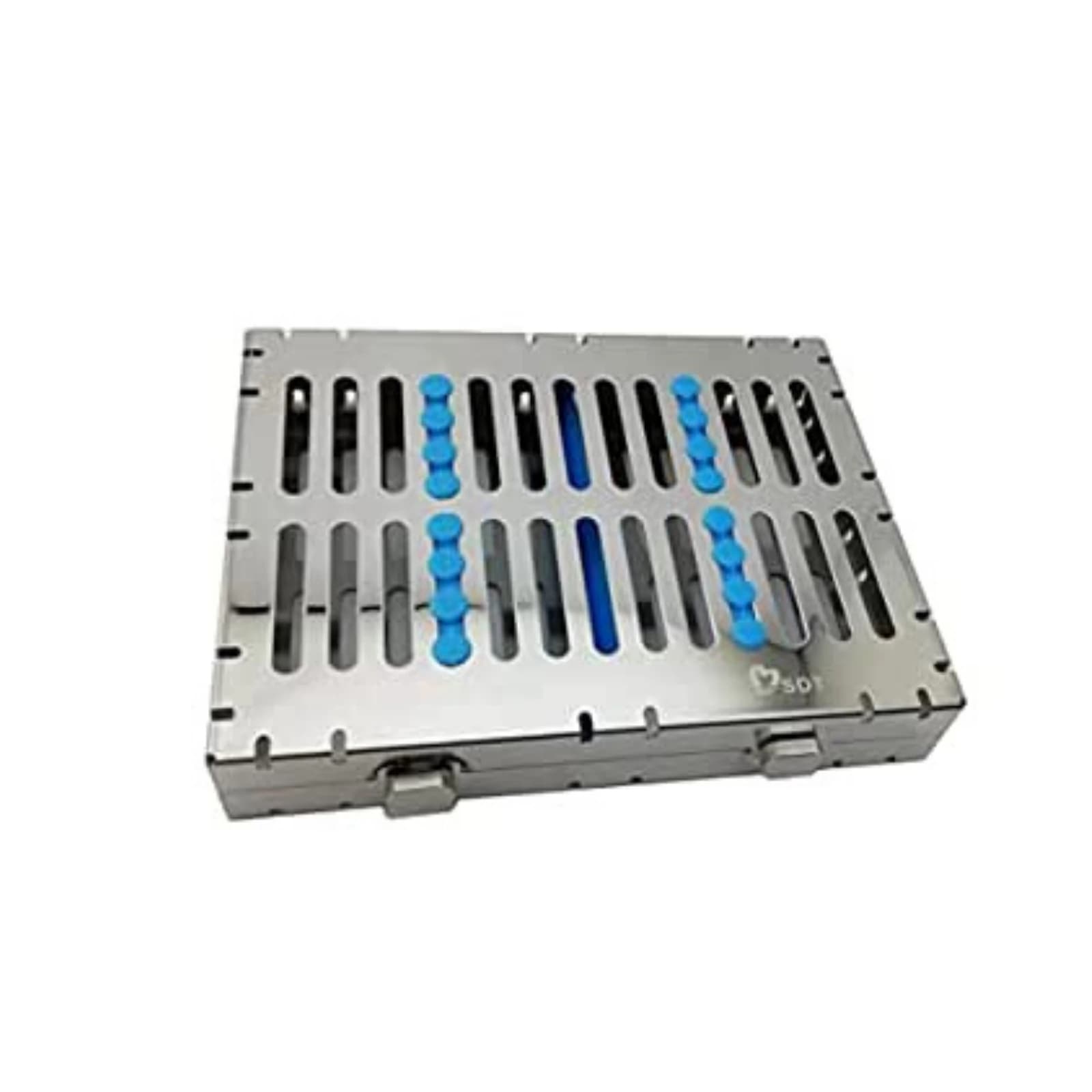 Nordent Large Sterilization Cassette, 13 Instrument Capacity with 4"x8" Open Area, Spearmint, Stainless Steel, Easy-Open Side Spring Latches - Nordent Large, 13 Instrument plus 4"x 8" open area Sterilization Cassette - Image 1