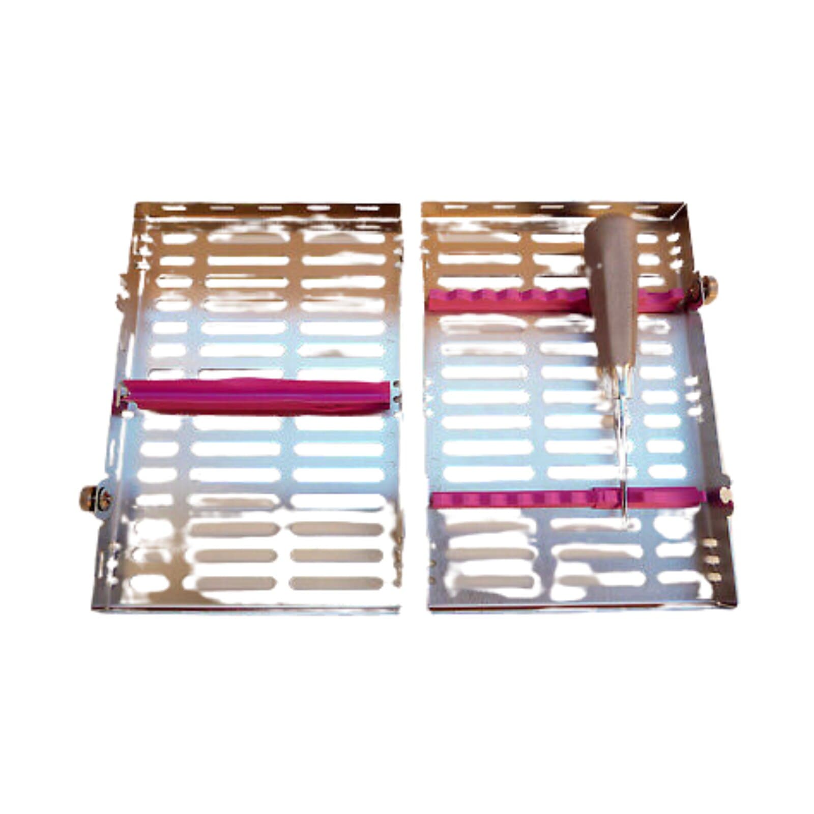 Nordent Large Sterilization Cassette, 13 Instrument Capacity with 4"x8" Open Area, Raspberry, Single-Sided with Divider - Nordent Large, 13 Instrument plus 4"x 8" open area Sterilization Cassette - Image 1