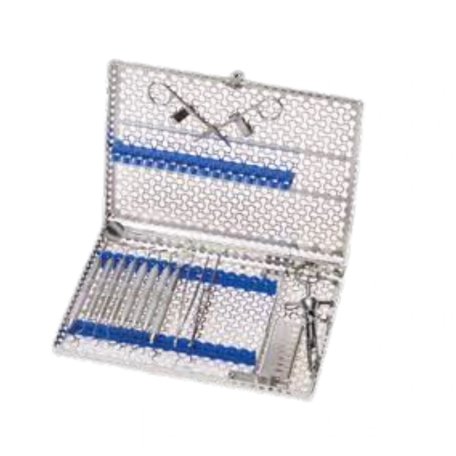 Nordent Large Sterilization Cassette, 15 Instruments with Divider, Blueberry, Stainless Steel, 8"W x 11"L x 1.25"H - Nordent Large, 15 Instrument plus 3"x 8" open area Sterilization Cassette - Image 1