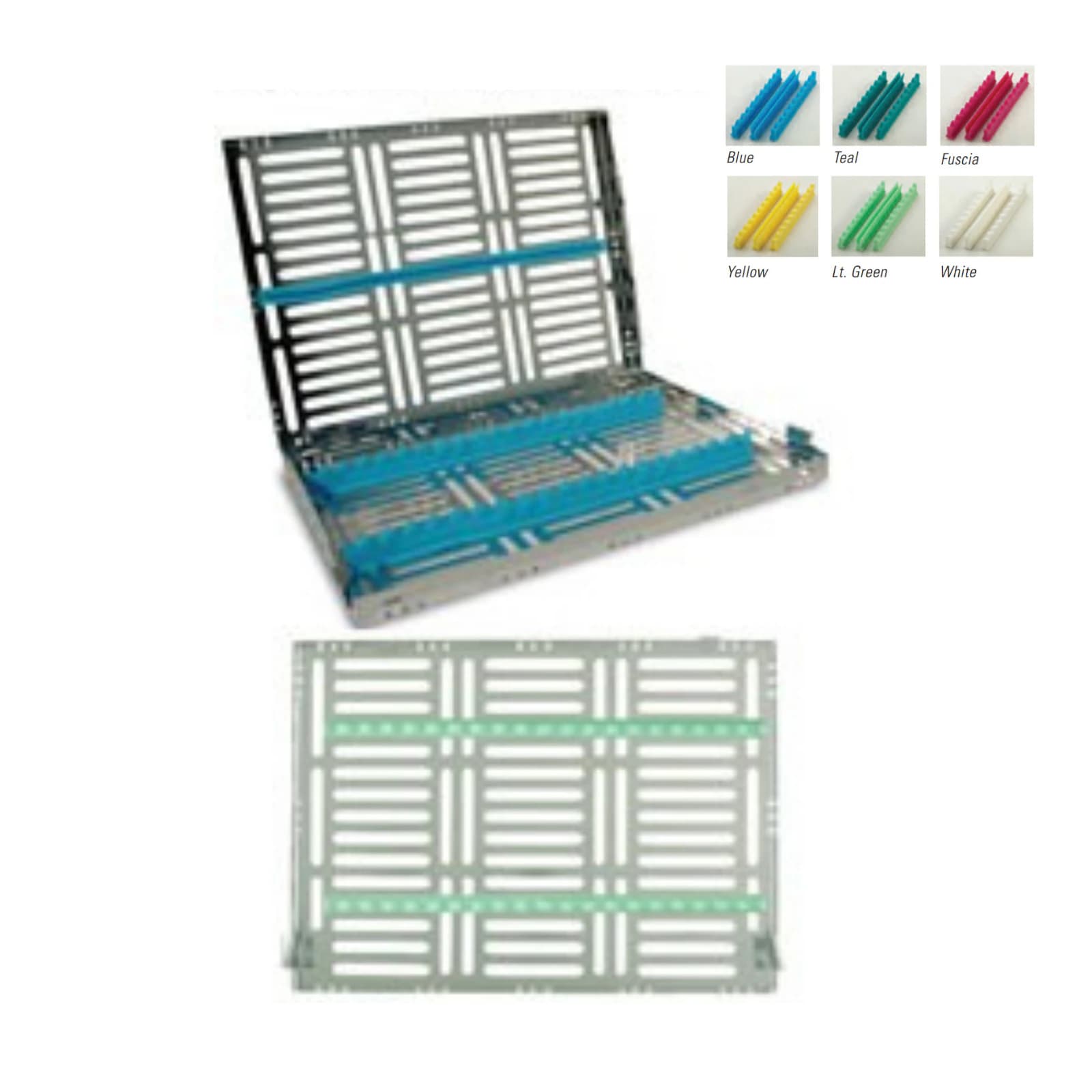 Nordent Large Single-Sided Sterilization Cassette, 15 Instruments with Divider, Fuscia/Raspberry, Stainless Steel, 8"W x 11"L x 1.25"H - Nordent Large, 15 Instrument plus 3"x 8" open area Sterilization Cassette - Image 1