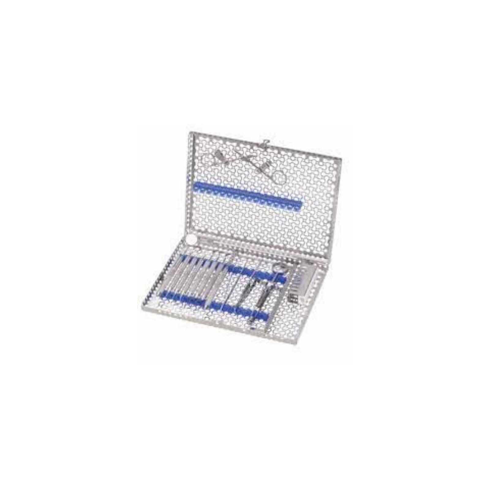 Nordent Cassette Large 16 Instrument Sterilization Cassette, Stainless Steel, Blue, 8"W x 11"L x 1.25"H, Single-Sided with Divider thumbnail 2