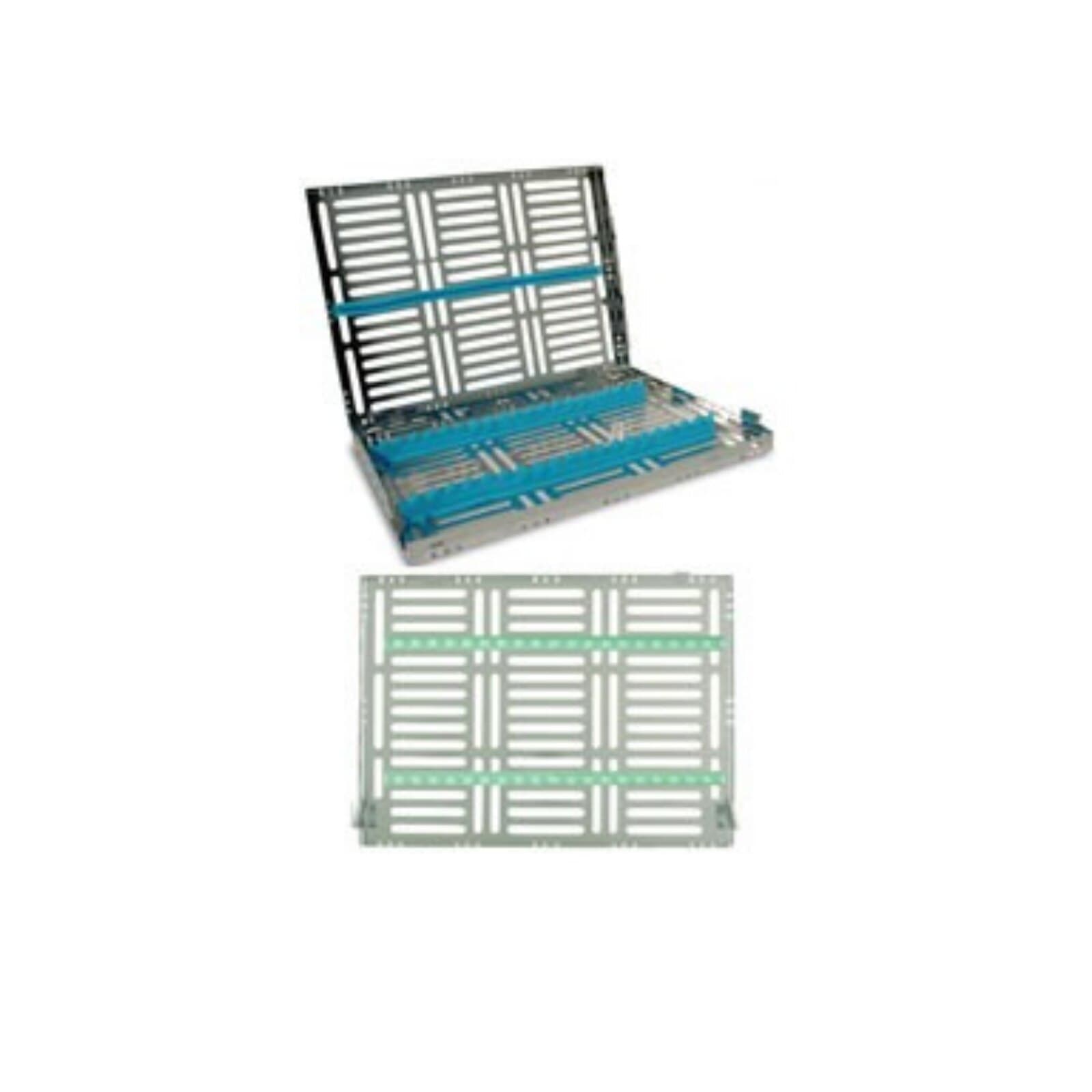 Nordent Sterilization Cassette, Large, 16 Instrument Capacity, Stainless Steel, Mint, 8"W x 11"L x 1.25"H, Single-Sided with Divider - Cassette Large 16 Instrument - Image 1