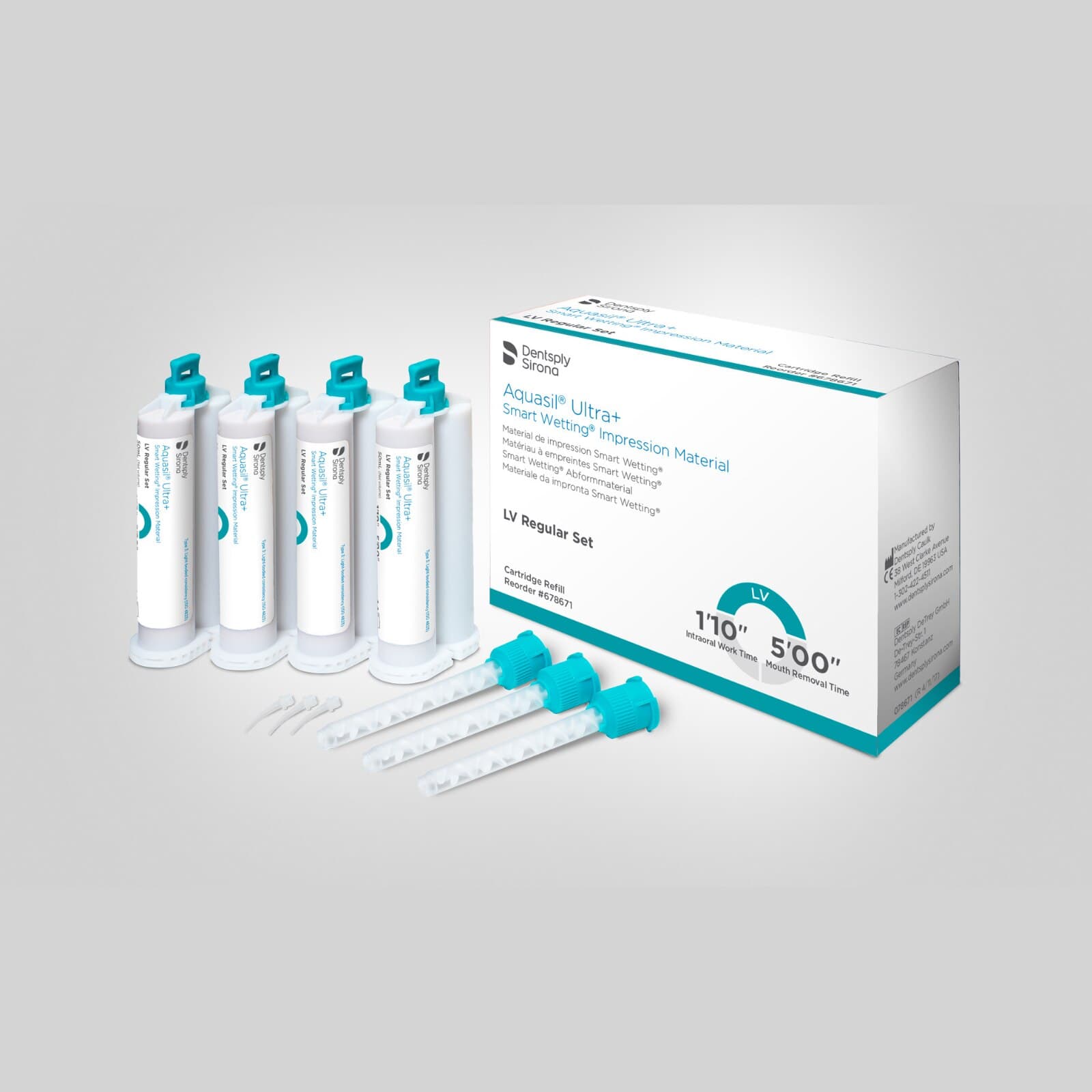 Aquasil Ultra+ Smart Wetting VPS Impression Material, Light Body (LV), Regular Set, 50 ml Cartridges, Mint, Teal, 4/Pk, 678671 thumbnail 3